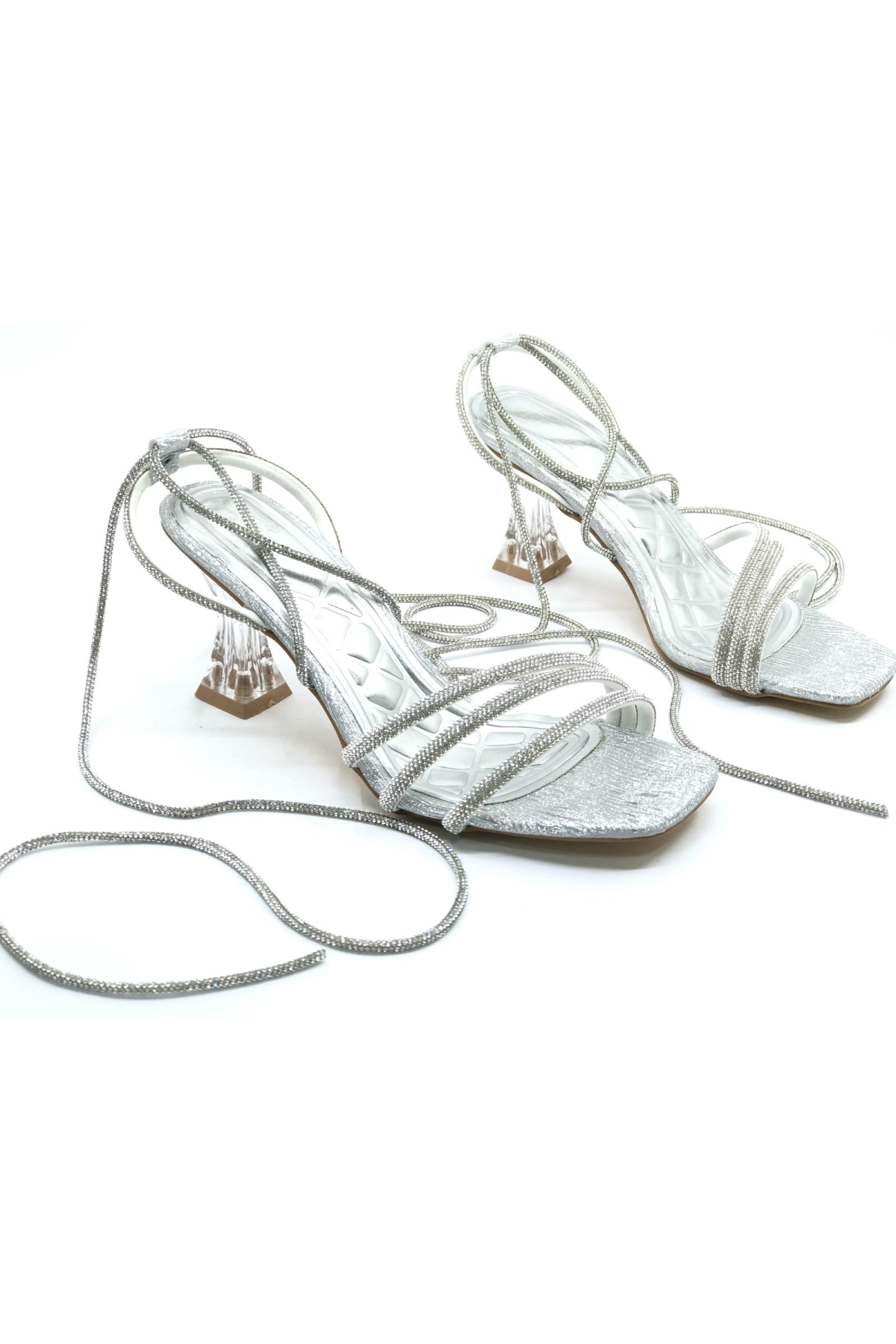 Bilekten Bağlamalı Şeffaf Topuklu Kadın Abiye Ayakkabı - Görsel 2