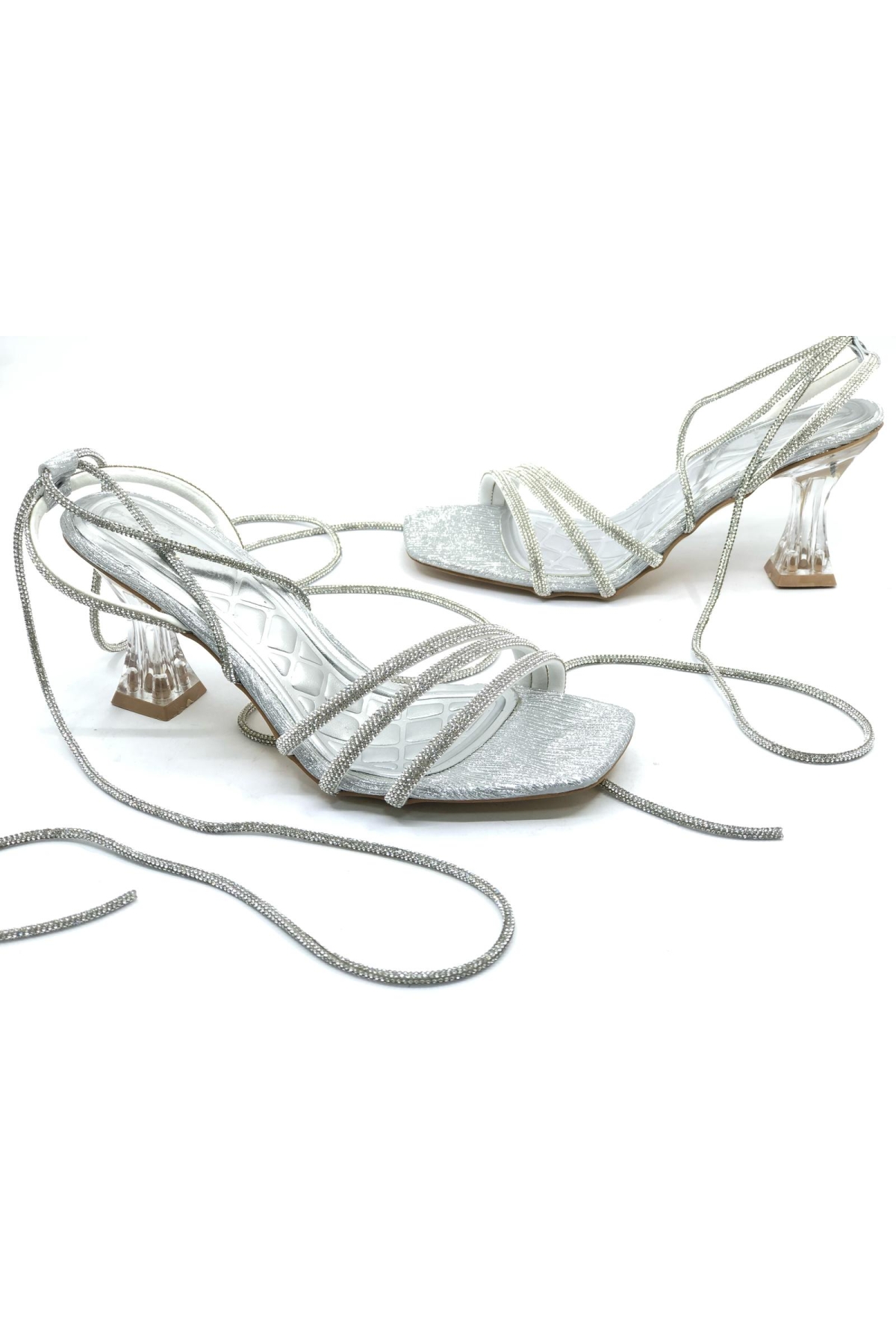 Bilekten Bağlamalı Şeffaf Topuklu Kadın Abiye Ayakkabı - Görsel 3