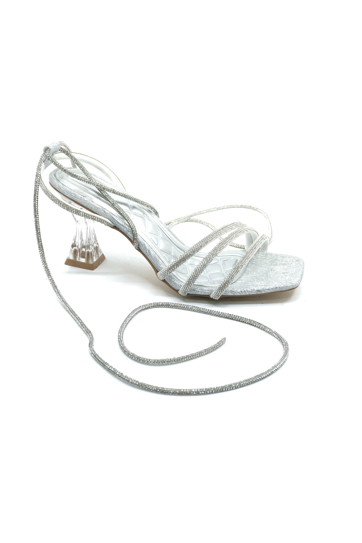 Bilekten Bağlamalı Şeffaf Topuklu Kadın Abiye Ayakkabı - Görsel 4