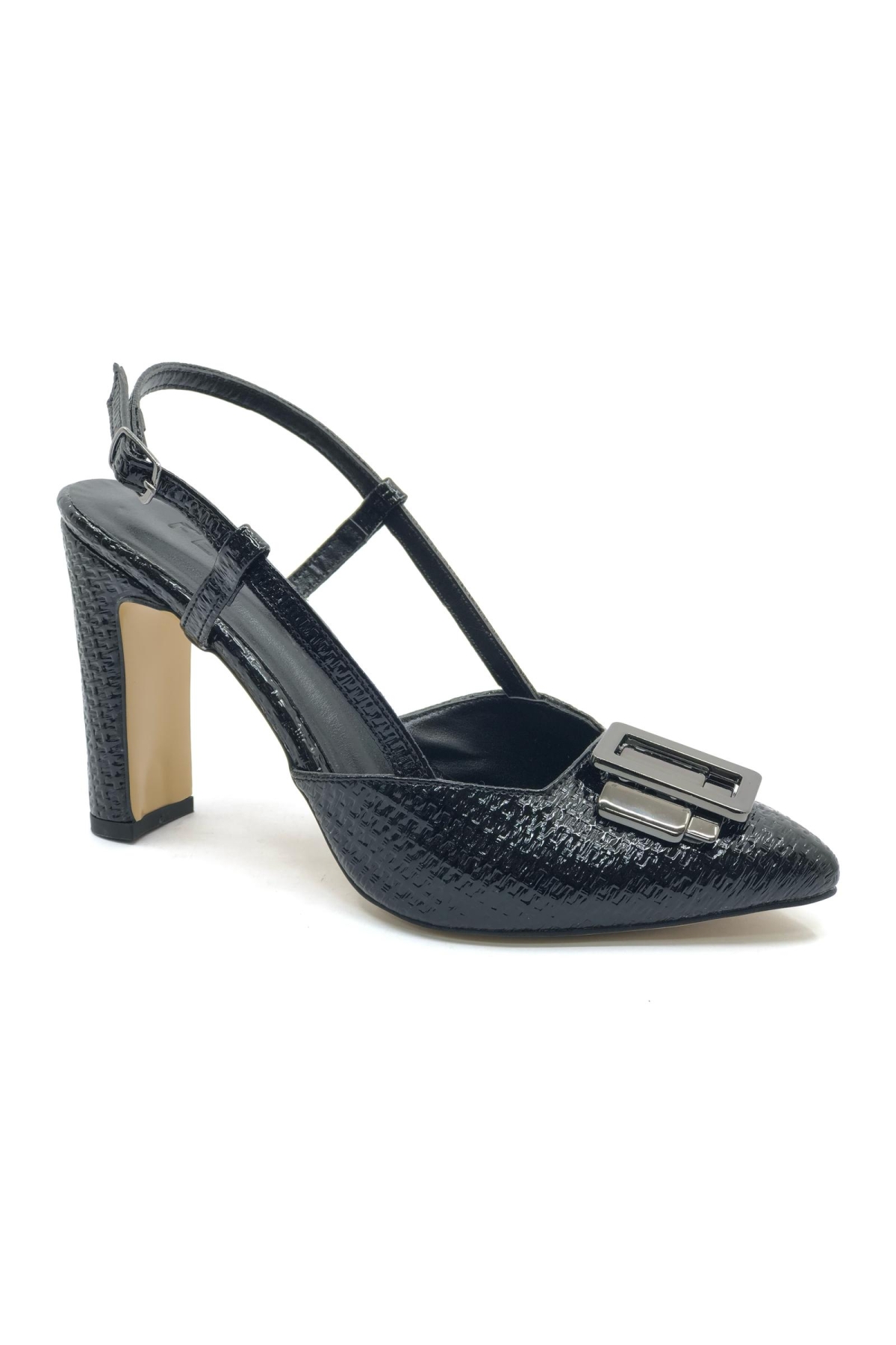 Toka Detaylı Kalın Ökçe Arkası Açık Stiletto Kadın Topuklu Ayakkabı - Görsel 2