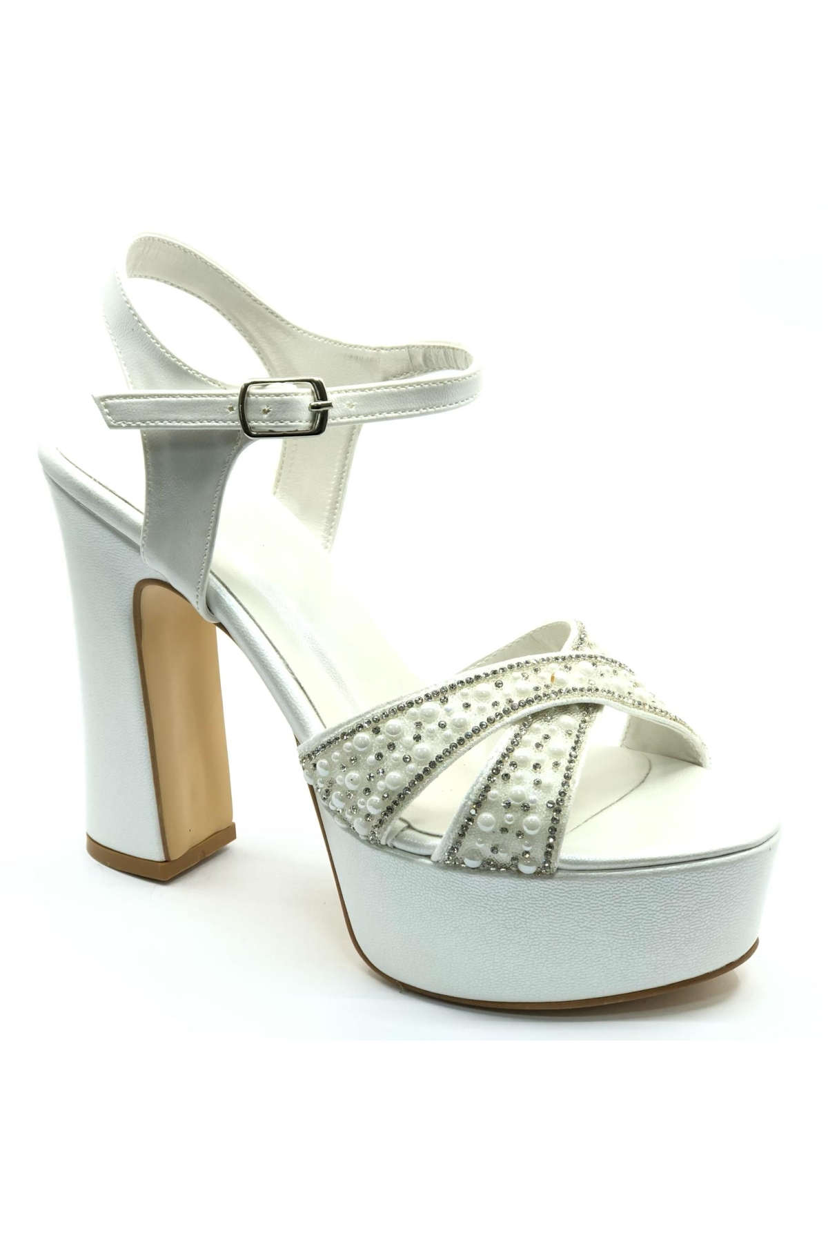 Çapraz Taş Detaylı 13 cm Yüksek Platform Topuklu Taşlı Kadın Abiye Ayakkabı - Görsel 2
