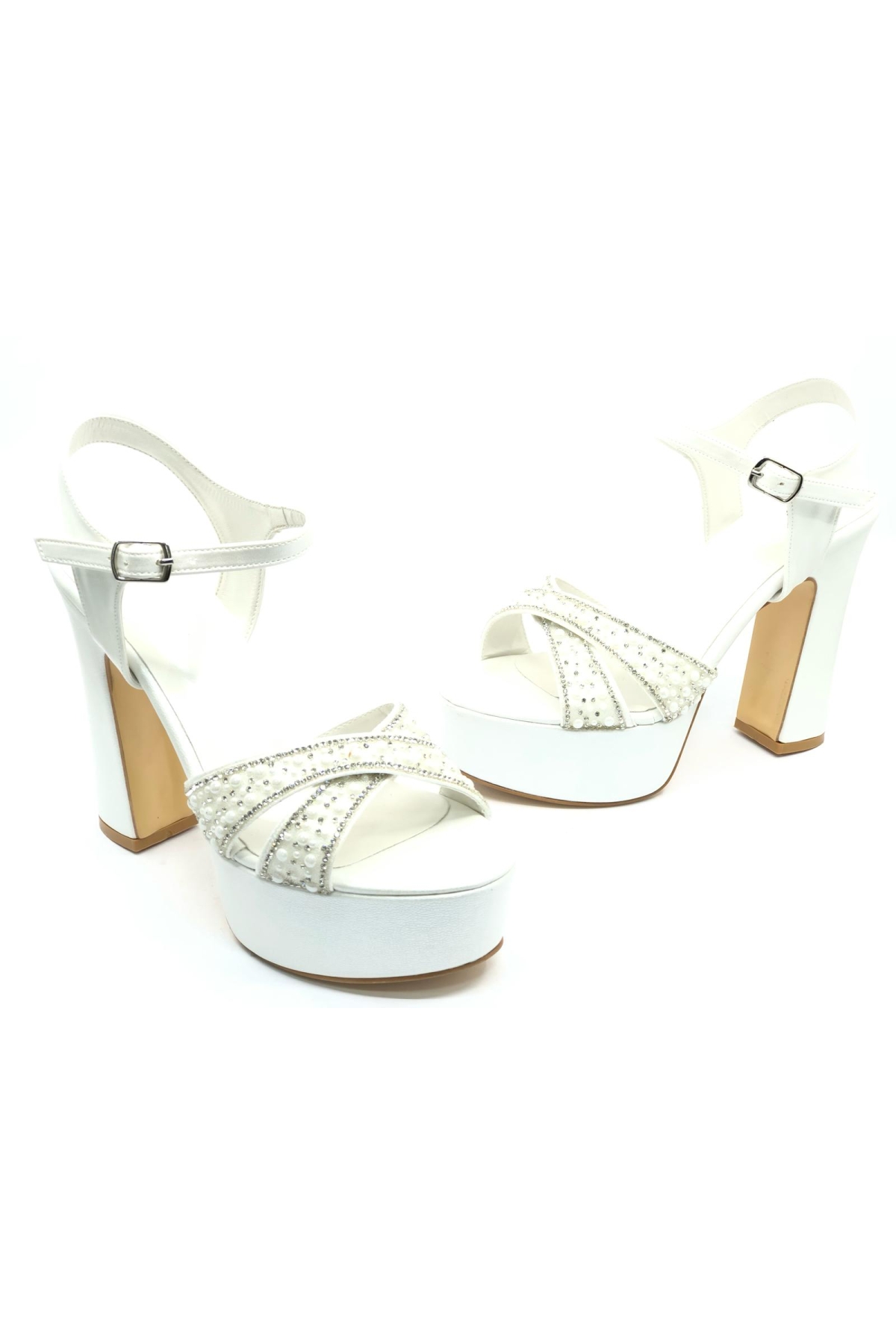 Çapraz Taş Detaylı 13 cm Yüksek Platform Topuklu Taşlı Kadın Abiye Ayakkabı - Görsel 3