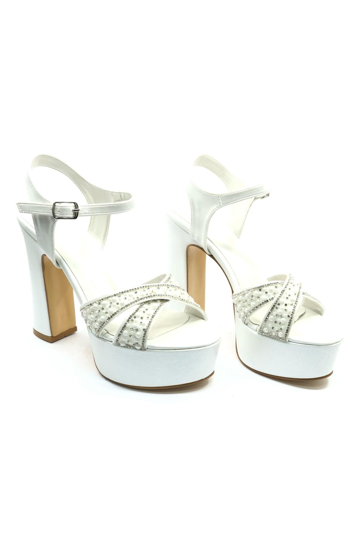 Çapraz Taş Detaylı 13 cm Yüksek Platform Topuklu Taşlı Kadın Abiye Ayakkabı - Görsel 4