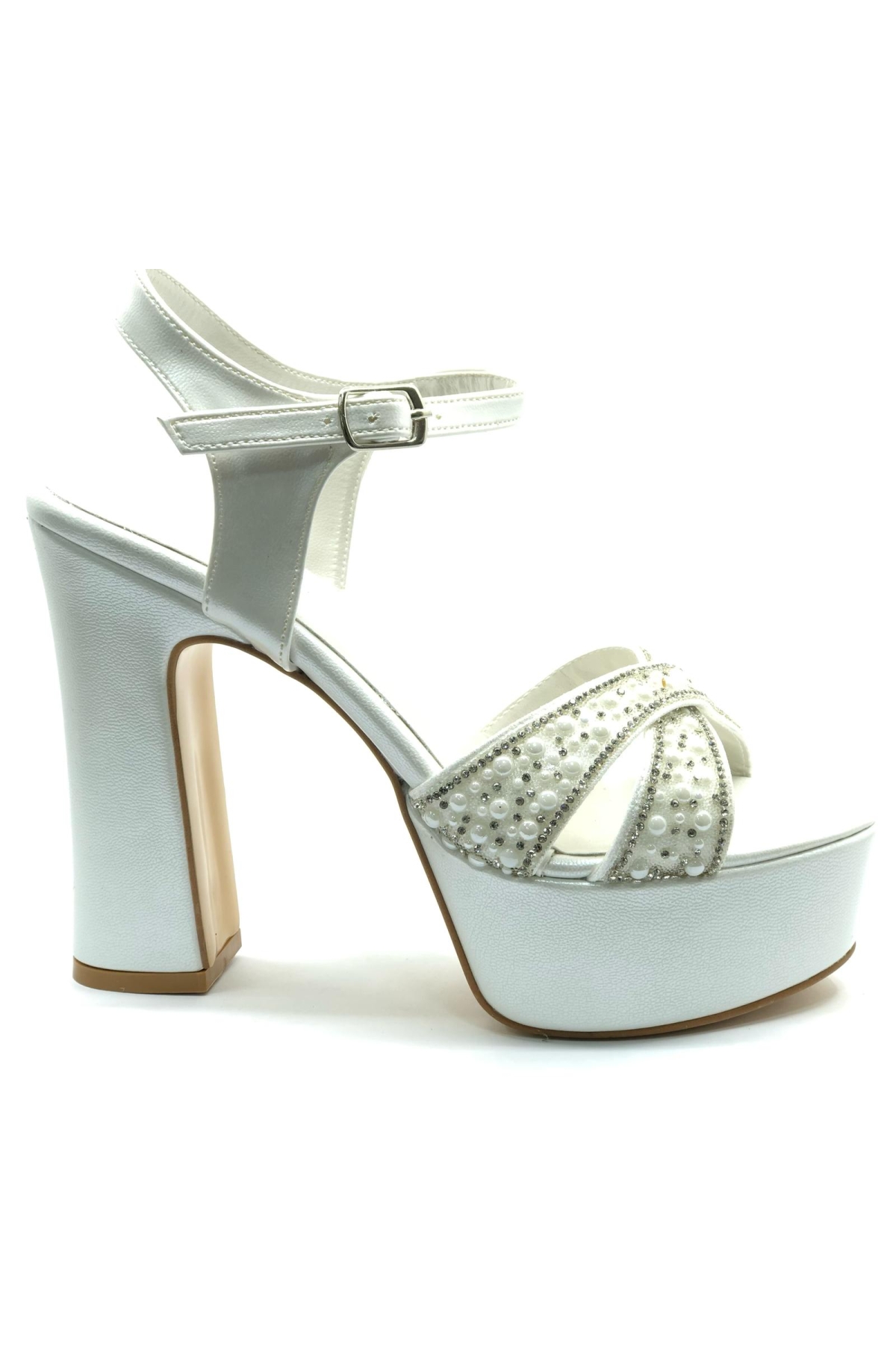 Çapraz Taş Detaylı 13 cm Yüksek Platform Topuklu Taşlı Kadın Abiye Ayakkabı - Görsel 6