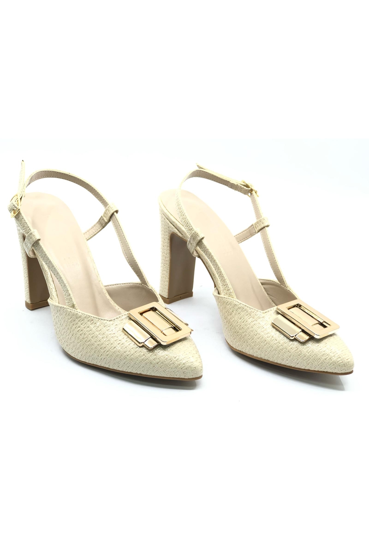 Toka Detaylı Kalın Ökçe Arkası Açık Stiletto Kadın Topuklu Ayakkabı - Görsel 4