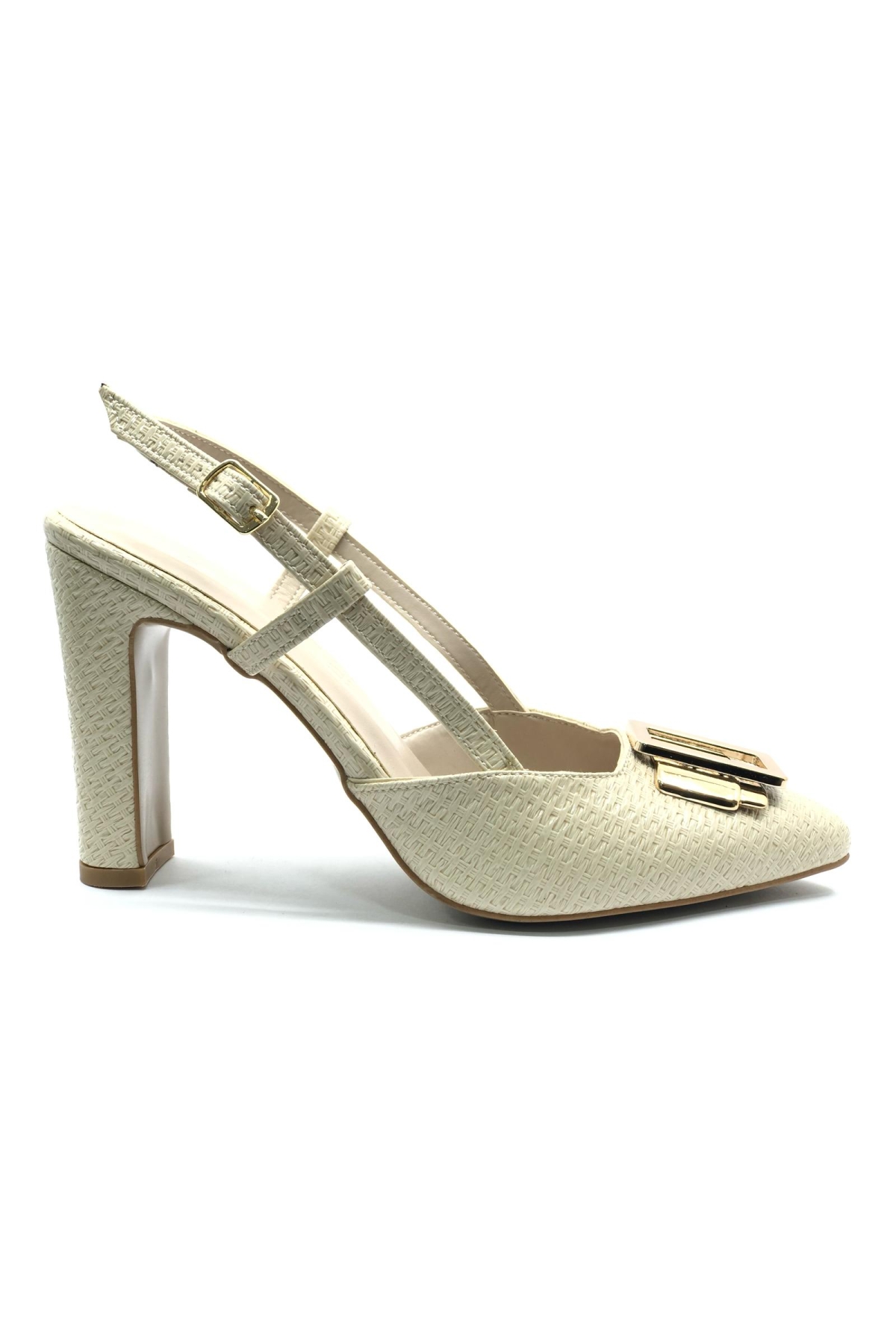 Toka Detaylı Kalın Ökçe Arkası Açık Stiletto Kadın Topuklu Ayakkabı - Görsel 5