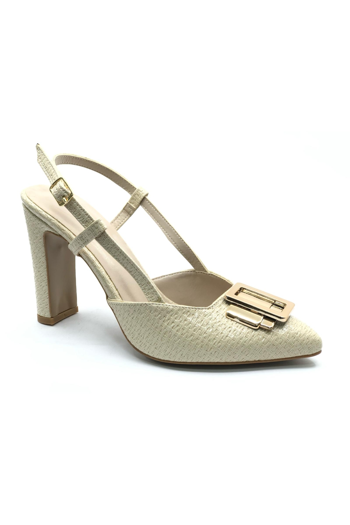 Toka Detaylı Kalın Ökçe Arkası Açık Stiletto Kadın Topuklu Ayakkabı - Görsel 6