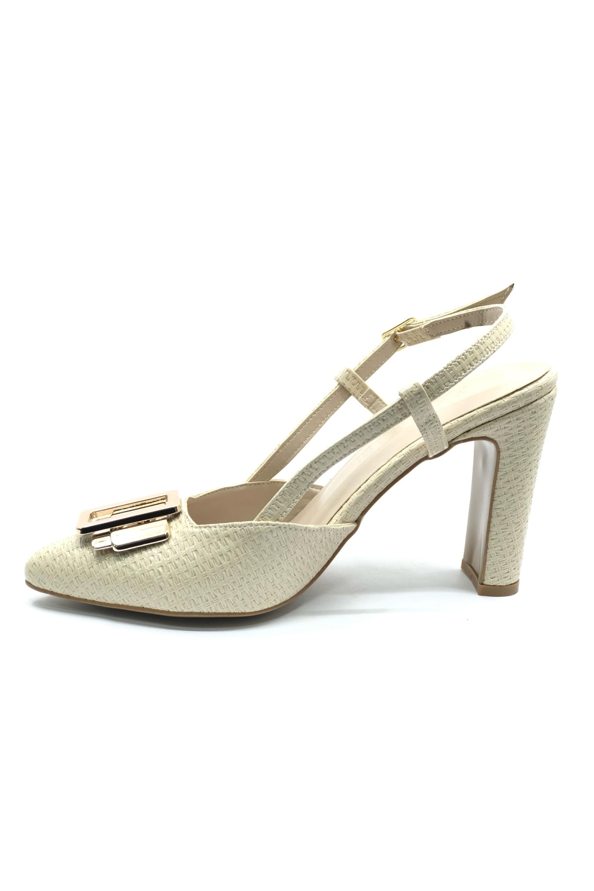 Toka Detaylı Kalın Ökçe Arkası Açık Stiletto Kadın Topuklu Ayakkabı - Görsel 7