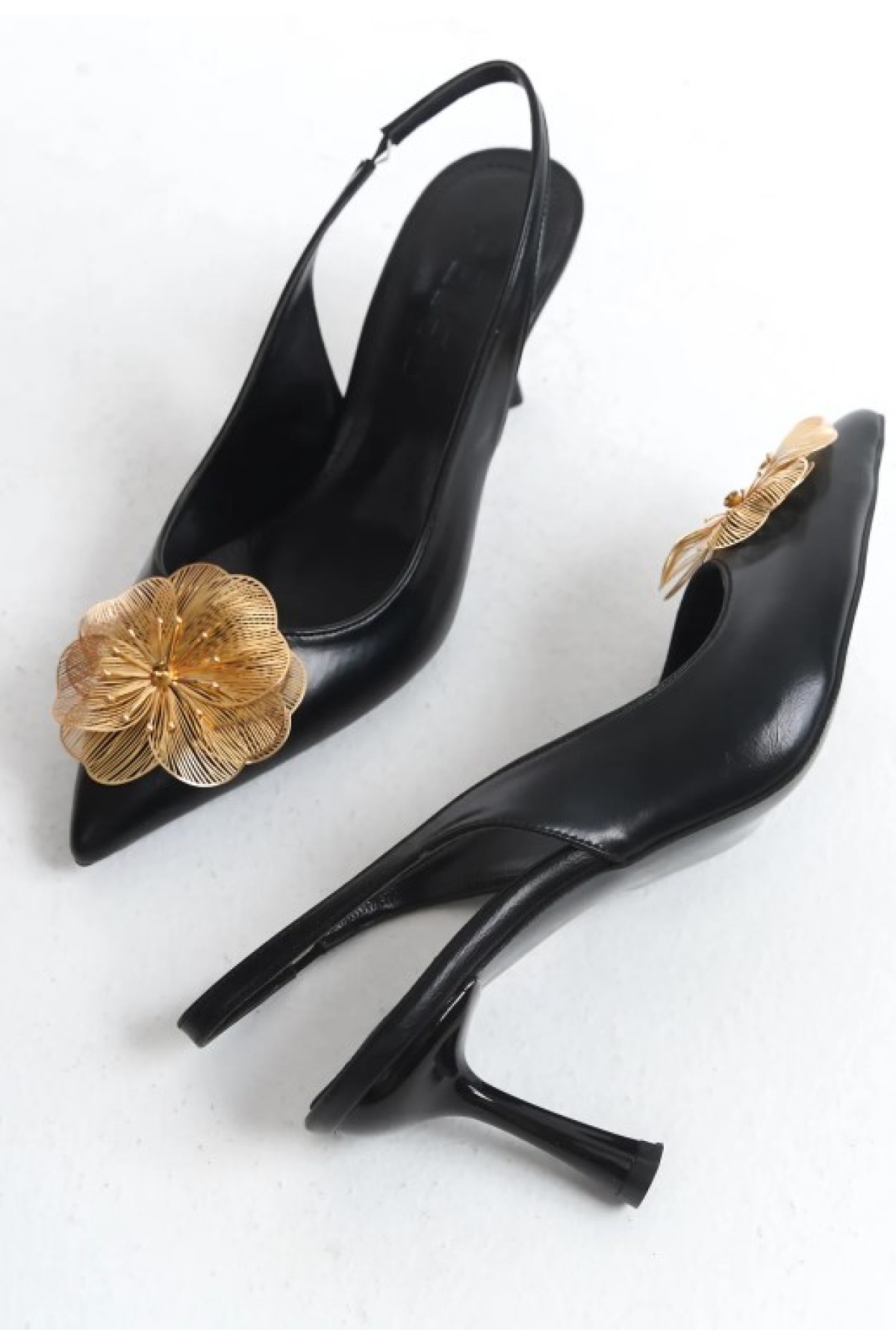 Sarı Gül Detaylı Arkası Açık Stiletto Kadın Topuklu Ayakkabı - Görsel 6