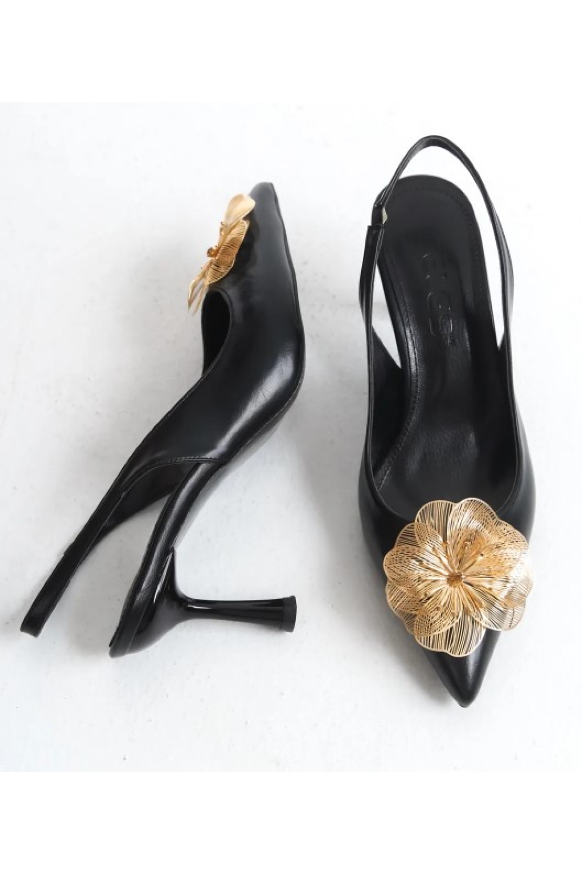 Sarı Gül Detaylı Arkası Açık Stiletto Kadın Topuklu Ayakkabı - Görsel 8