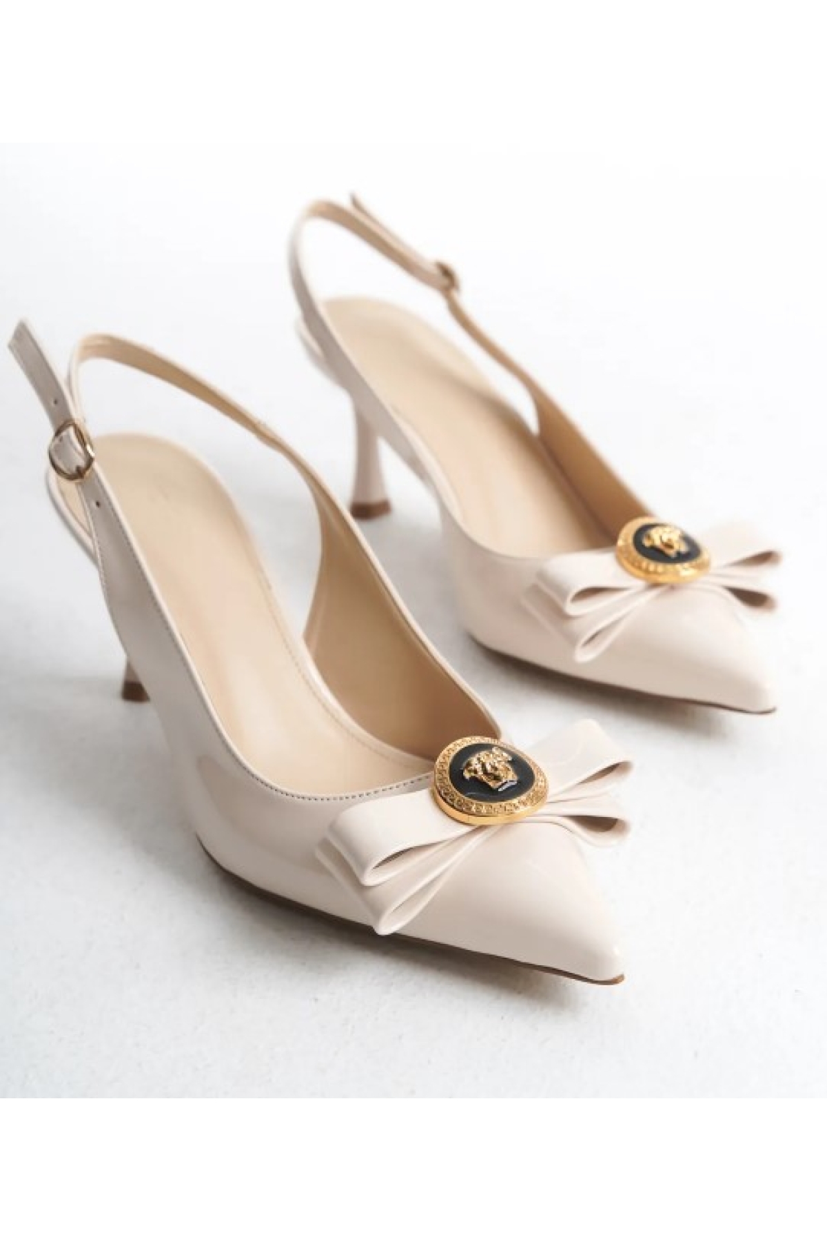 Fiyonk Sarı Toka Detaylı Arkası Açık Stiletto Kadın Topuklu Ayakkabı - Görsel 3