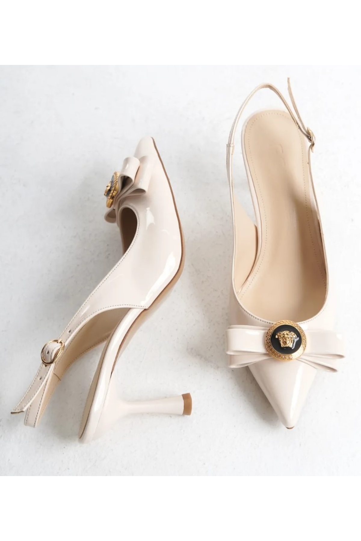 Fiyonk Sarı Toka Detaylı Arkası Açık Stiletto Kadın Topuklu Ayakkabı - Görsel 6