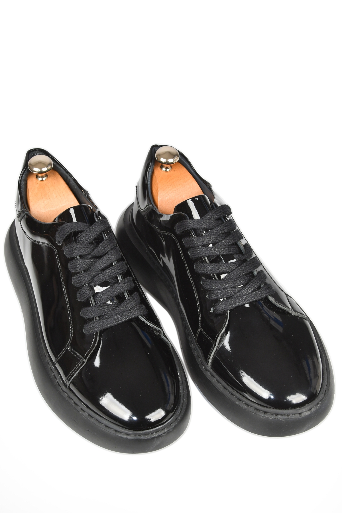 DeepSEA Erkek Siyah Bağcıklı Yüksek Taban Parlak Ortopedik Casual Deri Ayakkabı Sneaker 2509973 - Görsel 2