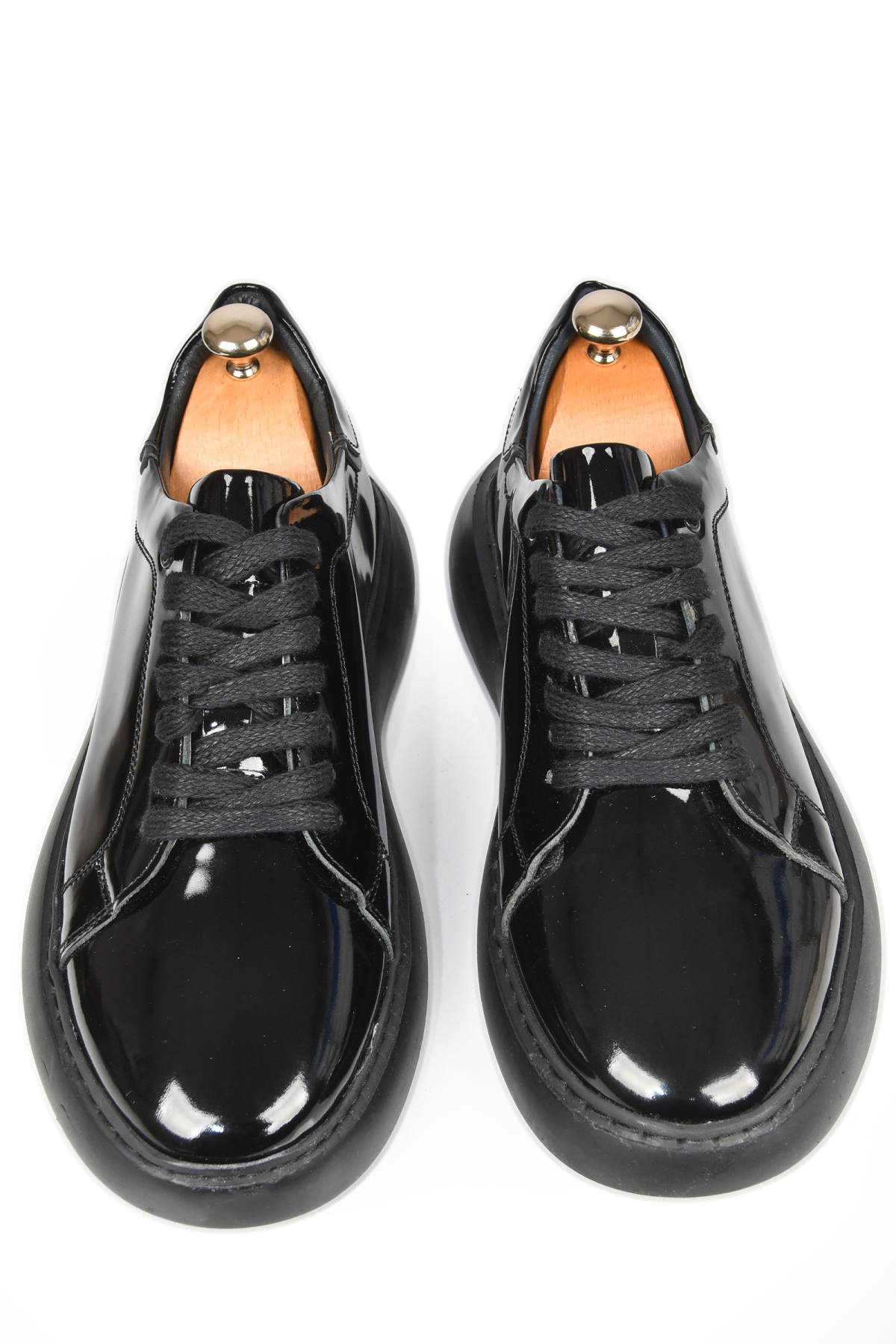 DeepSEA Erkek Siyah Bağcıklı Yüksek Taban Parlak Ortopedik Casual Deri Ayakkabı Sneaker 2509973 - Görsel 3