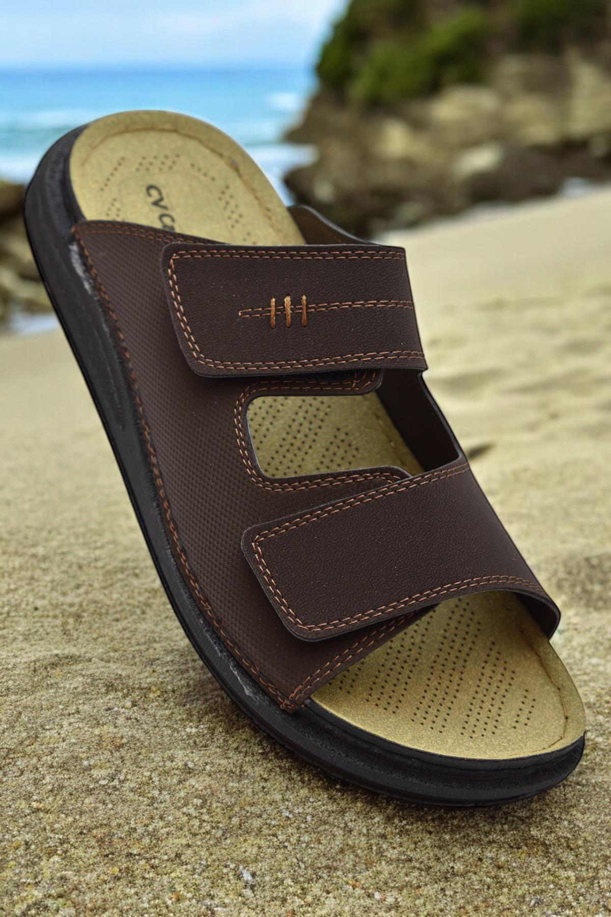 241115 Ortopedik Taban Erkek Terlik Erkek Cırtlı Terlik Sandalet - Görsel 4