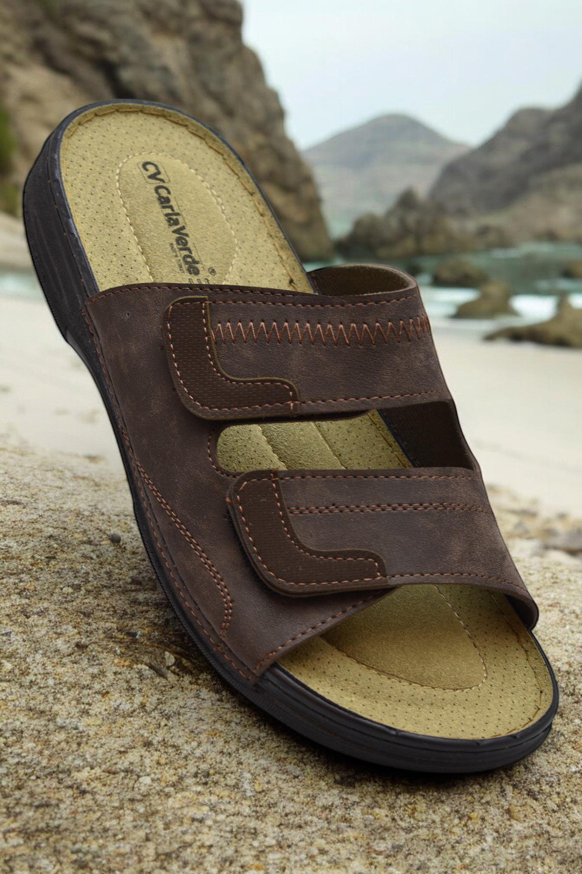 4412 Ortopedik Taban Erkek Terlik Erkek Cırtlı Terlik Sandalet - Görsel 3