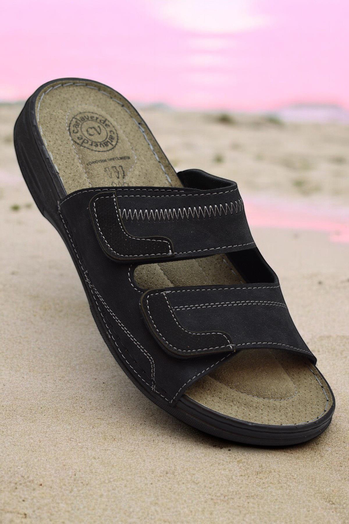 4412 Ortopedik Taban Erkek Terlik Erkek Cırtlı Terlik Sandalet - Görsel 3