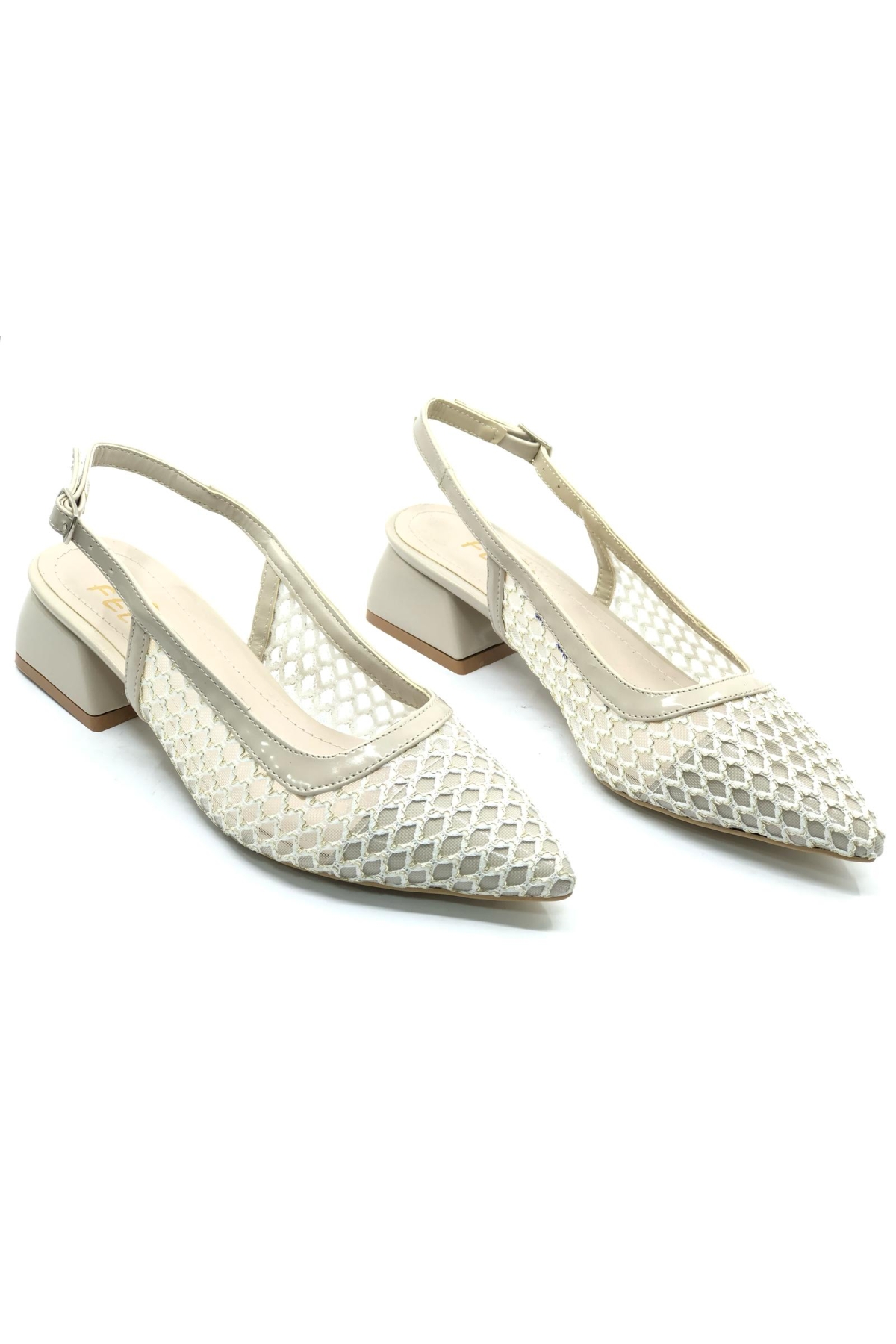 Seribo Dantel Taş Detaylı Kısa Topuklu Arkası Açık Kadın Babet Ayakkabı - Görsel 3