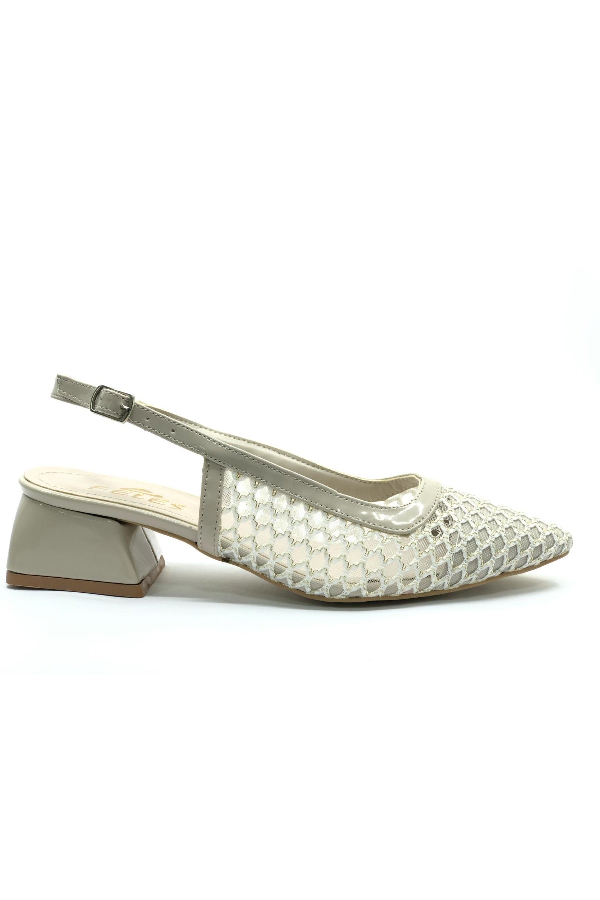 Seribo Dantel Taş Detaylı Kısa Topuklu Arkası Açık Kadın Babet Ayakkabı - Görsel 4