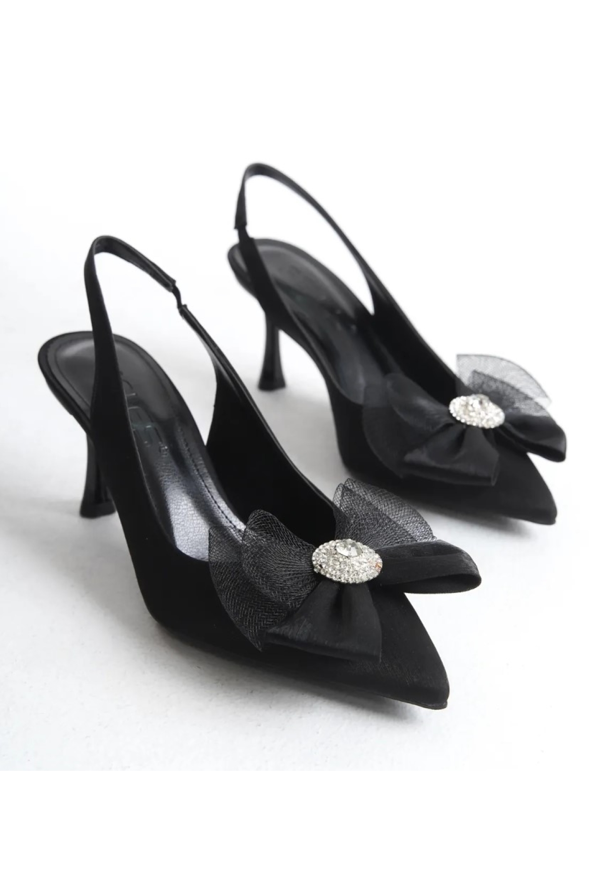 Saten Fiyonk Taş Detaylı Arkası Açık Stiletto Kadın Topuklu Ayakkabı - Görsel 4