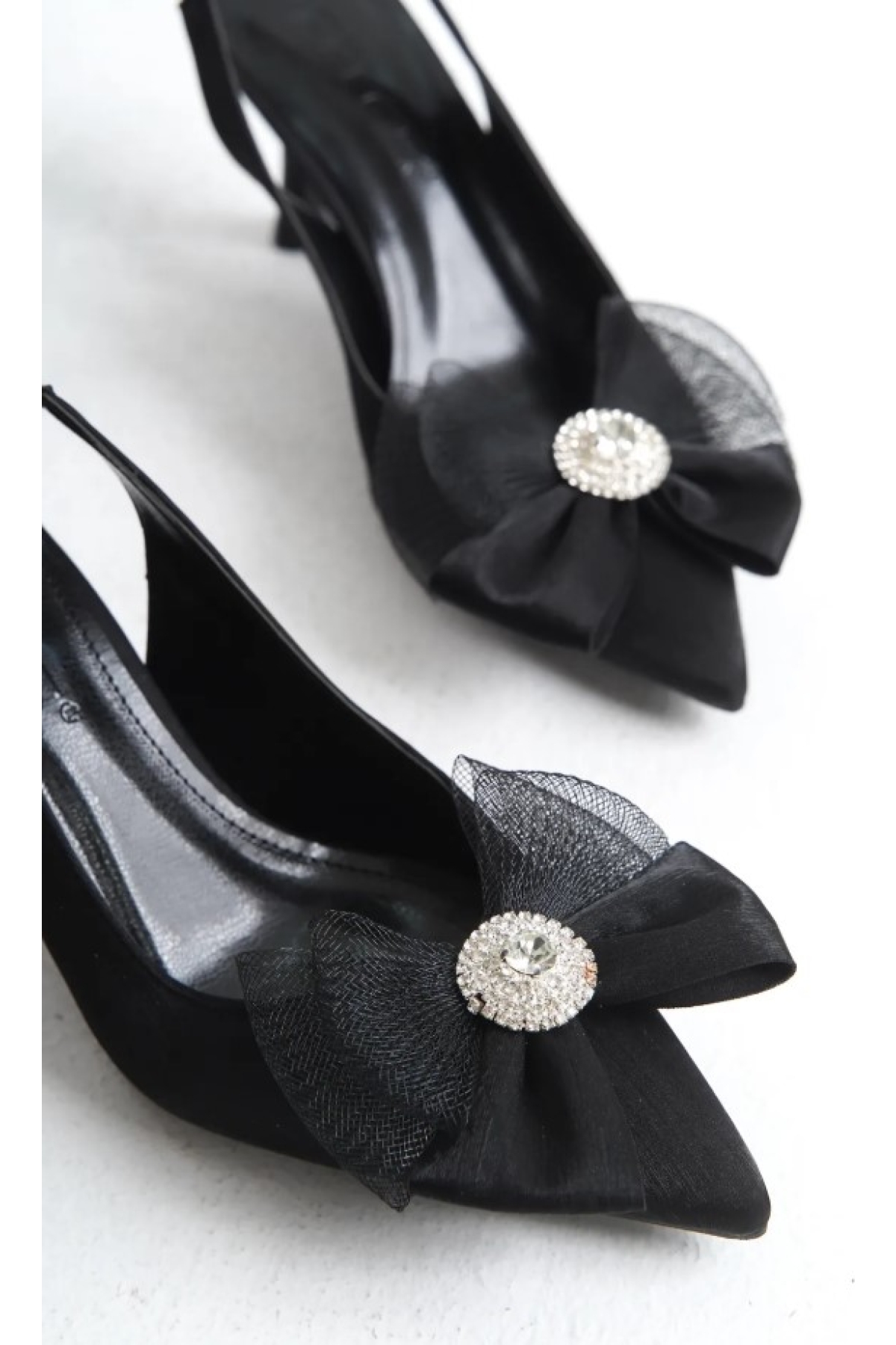 Saten Fiyonk Taş Detaylı Arkası Açık Stiletto Kadın Topuklu Ayakkabı - Görsel 5