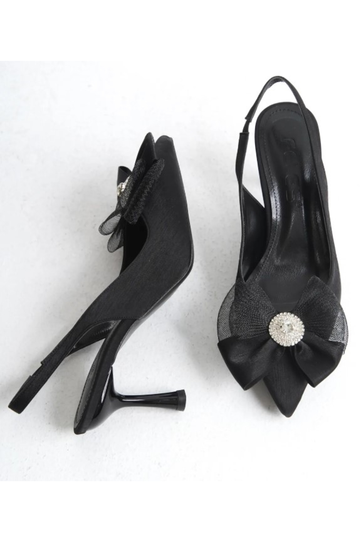 Saten Fiyonk Taş Detaylı Arkası Açık Stiletto Kadın Topuklu Ayakkabı - Görsel 7
