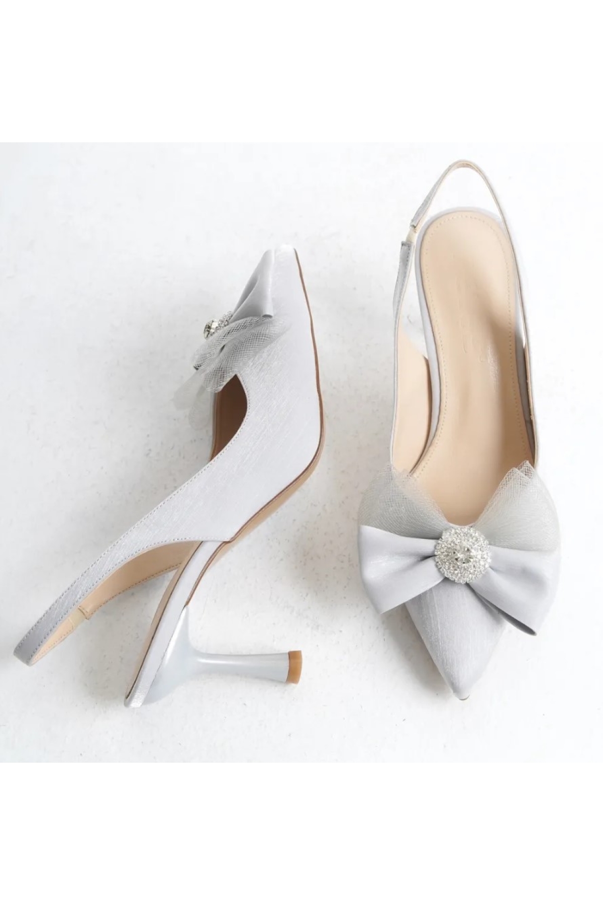 Saten Fiyonk Taş Detaylı Arkası Açık Stiletto Kadın Topuklu Ayakkabı - Görsel 7