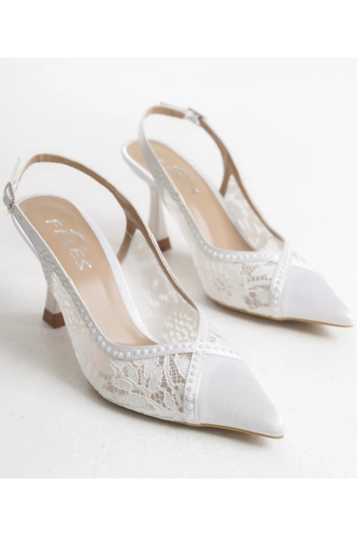 Saten Dantel Taş Detaylı Arkası Açık Stiletto Kadın Topuklu Ayakkabı - Görsel 4