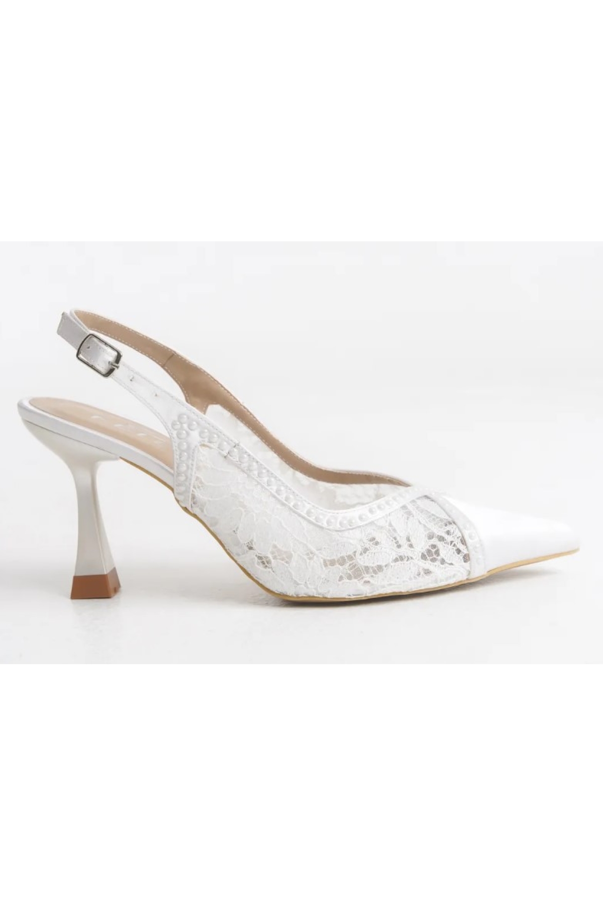Saten Dantel Taş Detaylı Arkası Açık Stiletto Kadın Topuklu Ayakkabı - Görsel 5