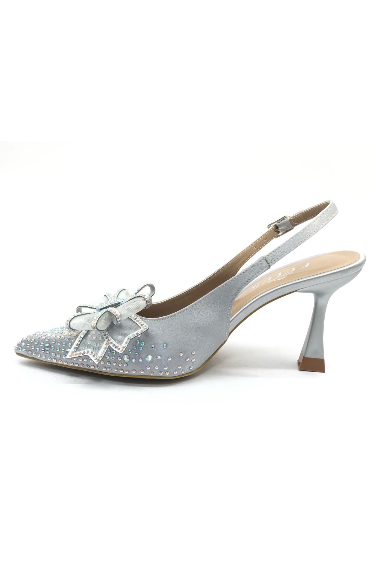 Saten Kurdela Taş Detaylı Arkası Açık Stiletto Kadın Topuklu Ayakkabı - Görsel 6