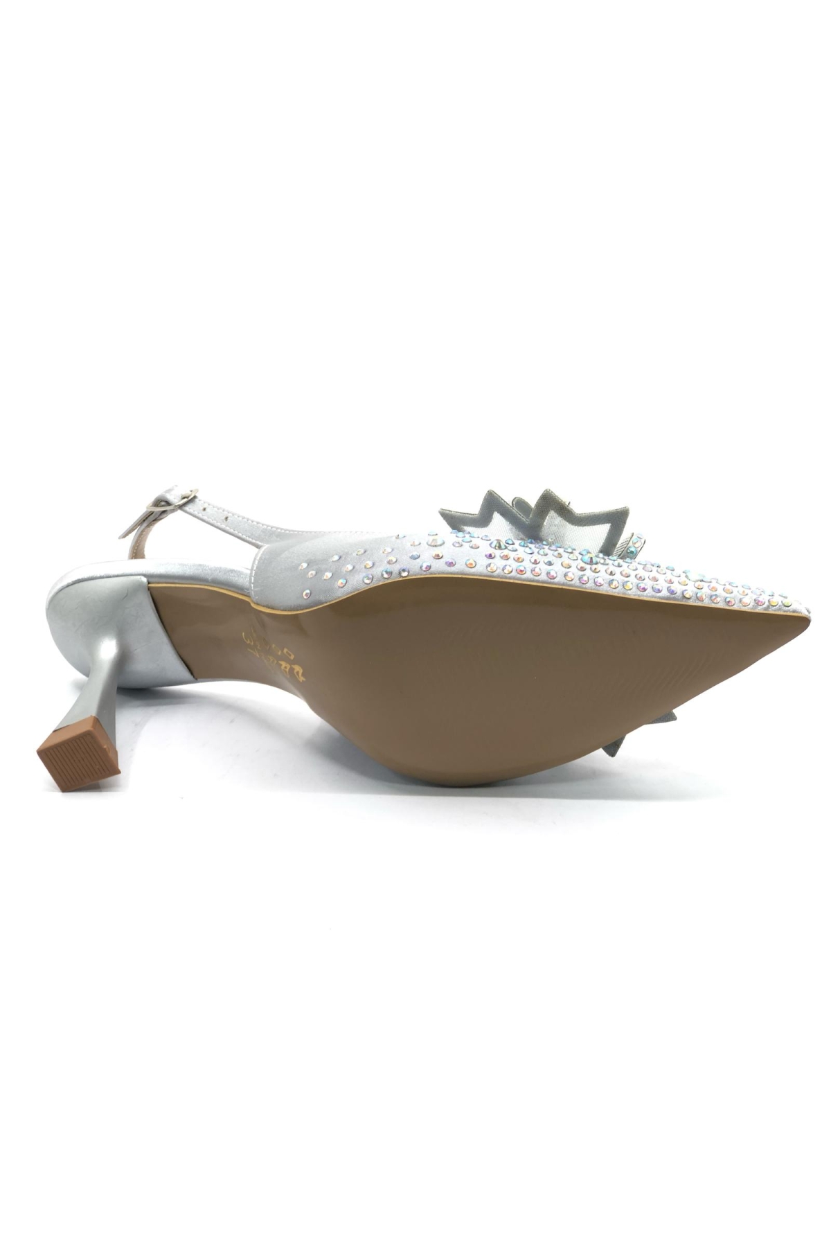 Saten Kurdela Taş Detaylı Arkası Açık Stiletto Kadın Topuklu Ayakkabı - Görsel 8