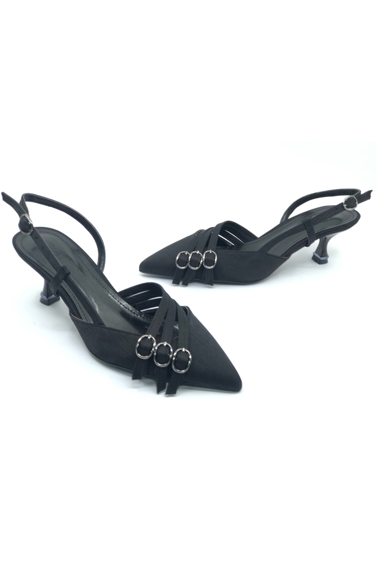 Şeker Topuklu Üç Toka Detaylı Arkası Açık Stiletto Kadın Kısa Topuklu Ayakkabı - Görsel 3