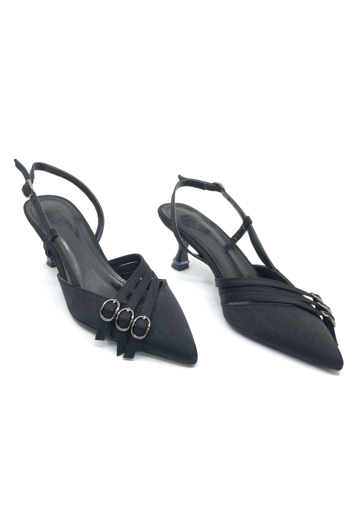 Şeker Topuklu Üç Toka Detaylı Arkası Açık Stiletto Kadın Kısa Topuklu Ayakkabı - Görsel 4