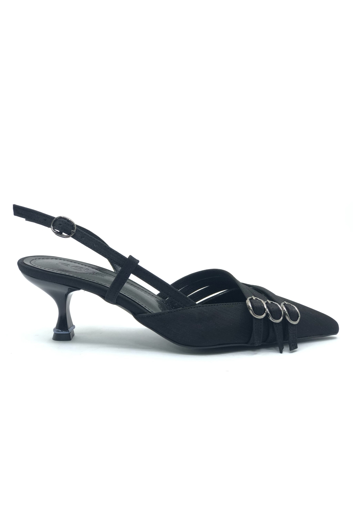 Şeker Topuklu Üç Toka Detaylı Arkası Açık Stiletto Kadın Kısa Topuklu Ayakkabı - Görsel 5