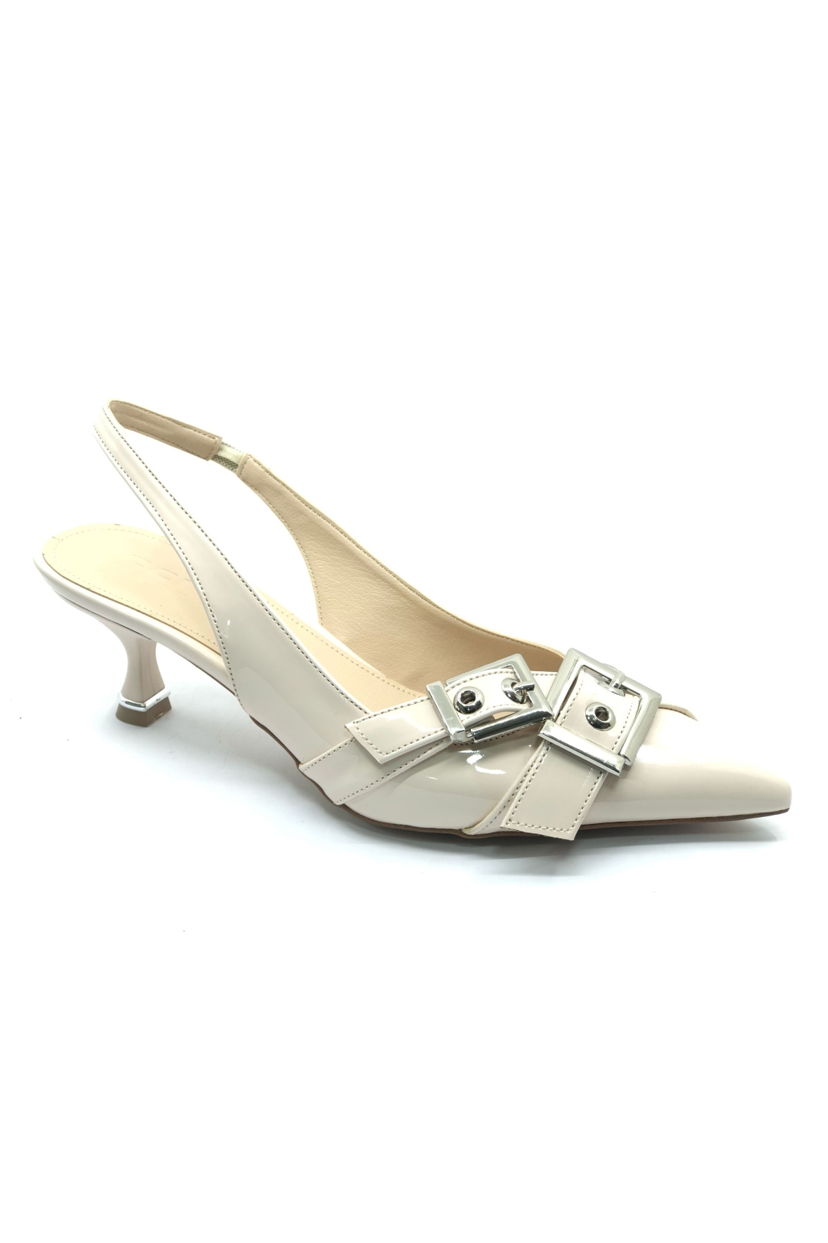 Şeker Topuklu Çift Toka Detaylı Arkası Açık Stiletto Kadın Kısa Topuklu Ayakkabı - Görsel 6