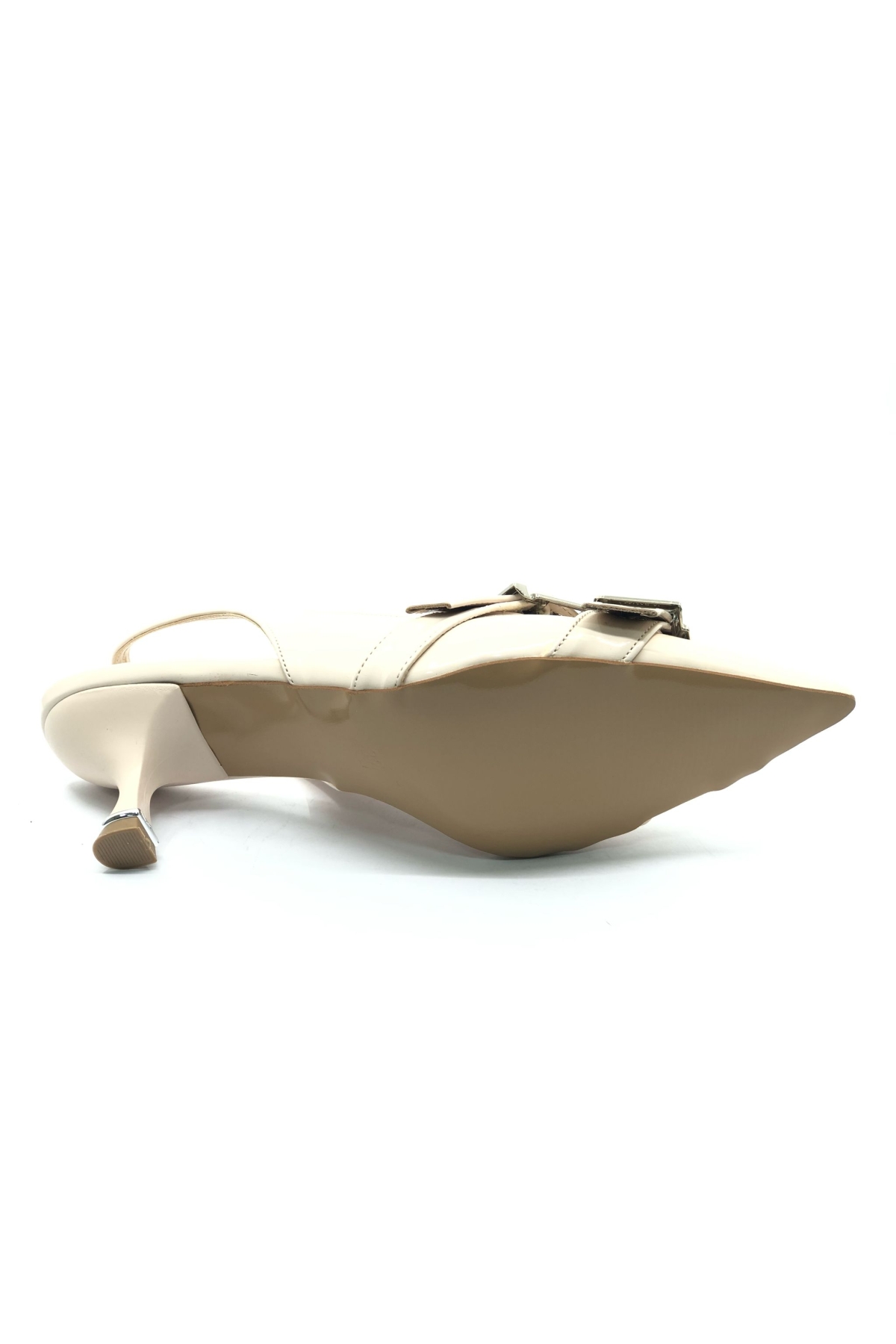 Şeker Topuklu Çift Toka Detaylı Arkası Açık Stiletto Kadın Kısa Topuklu Ayakkabı - Görsel 9