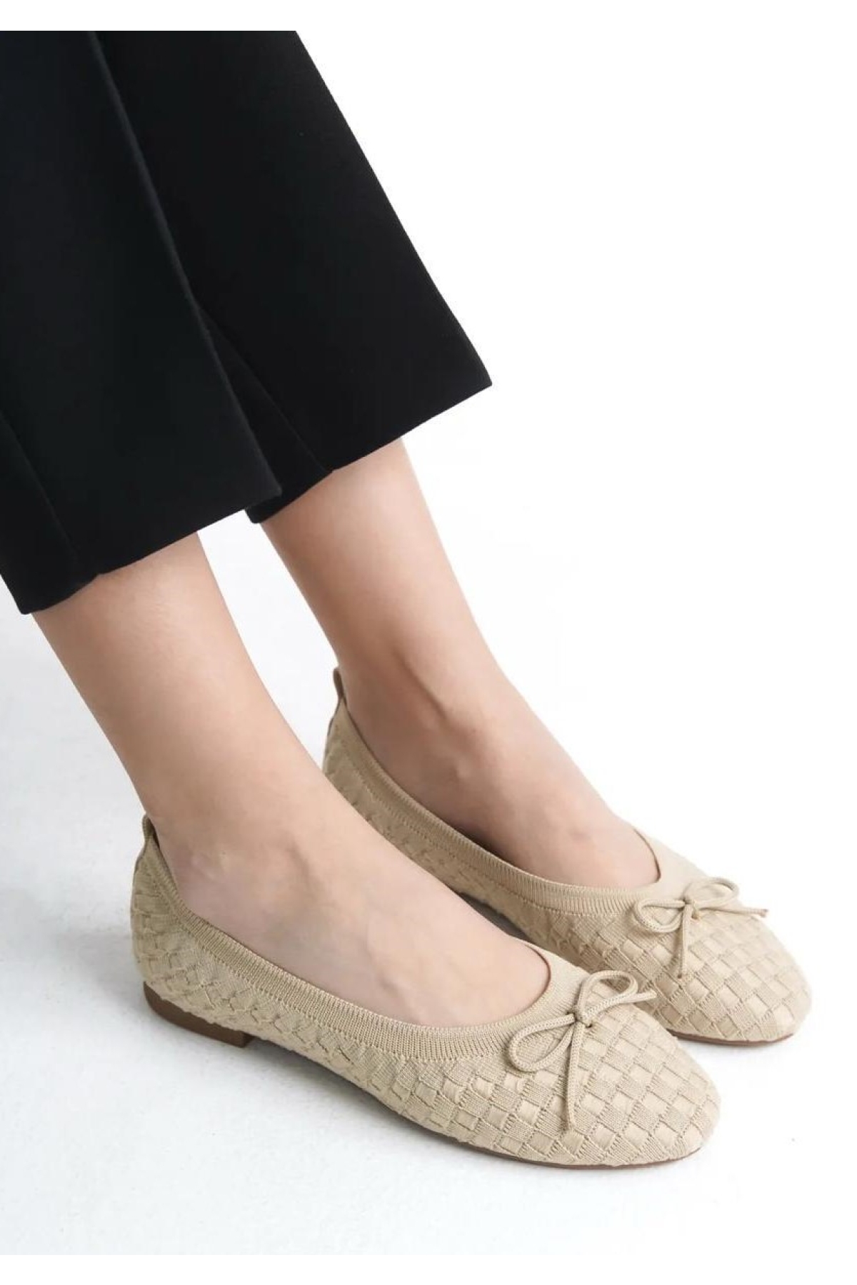 Triko Fiyonk Detaylı Kadın Babet Ayakkabı - Görsel 3
