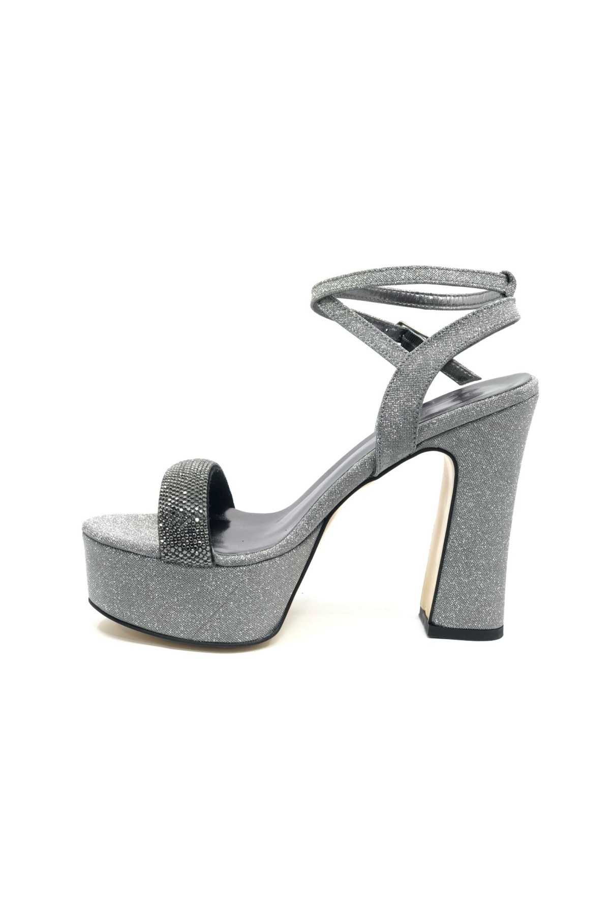13 cm Yüksek Platform Tek Bant Topuklu Taşlı Kadın Abiye Ayakkabı - Görsel 4