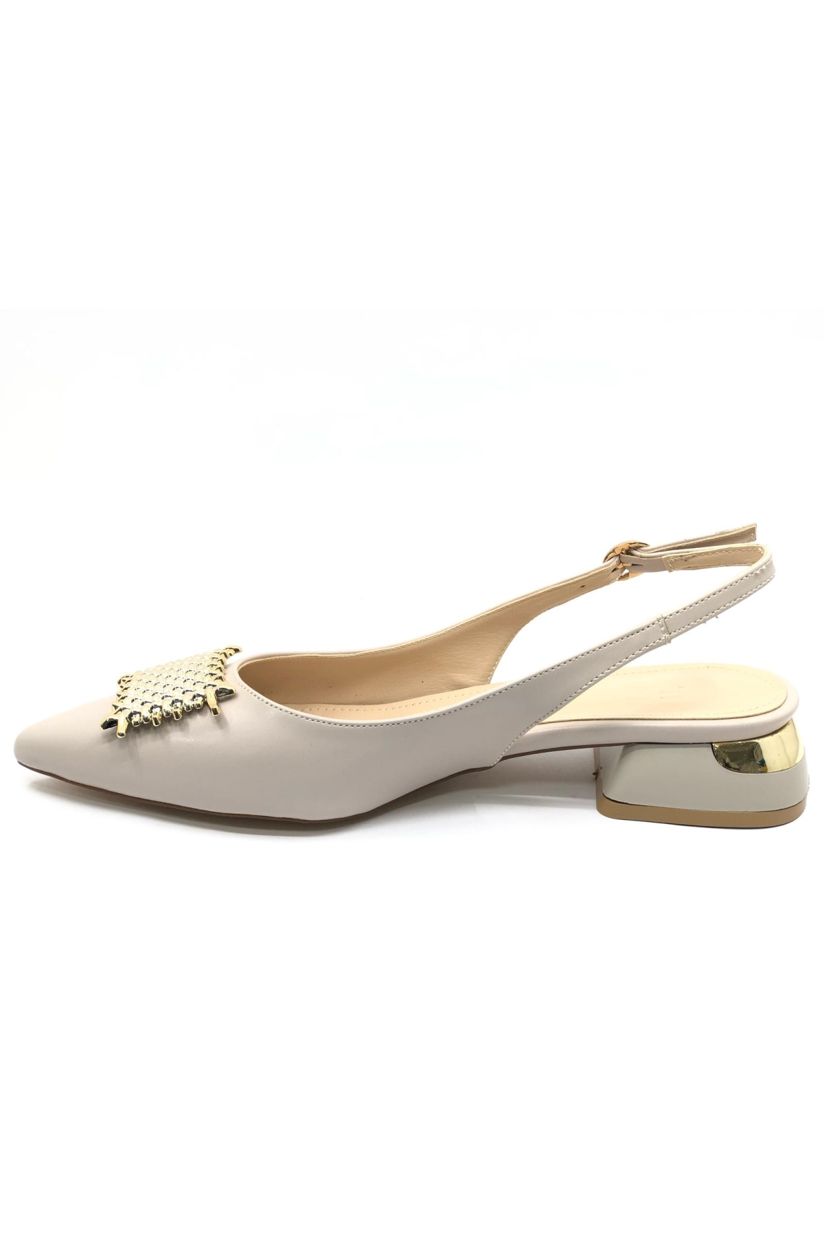 Toka Detaylı Kısa Topuklu Arkası Açık Kadın Babet Ayakkabı - Görsel 3