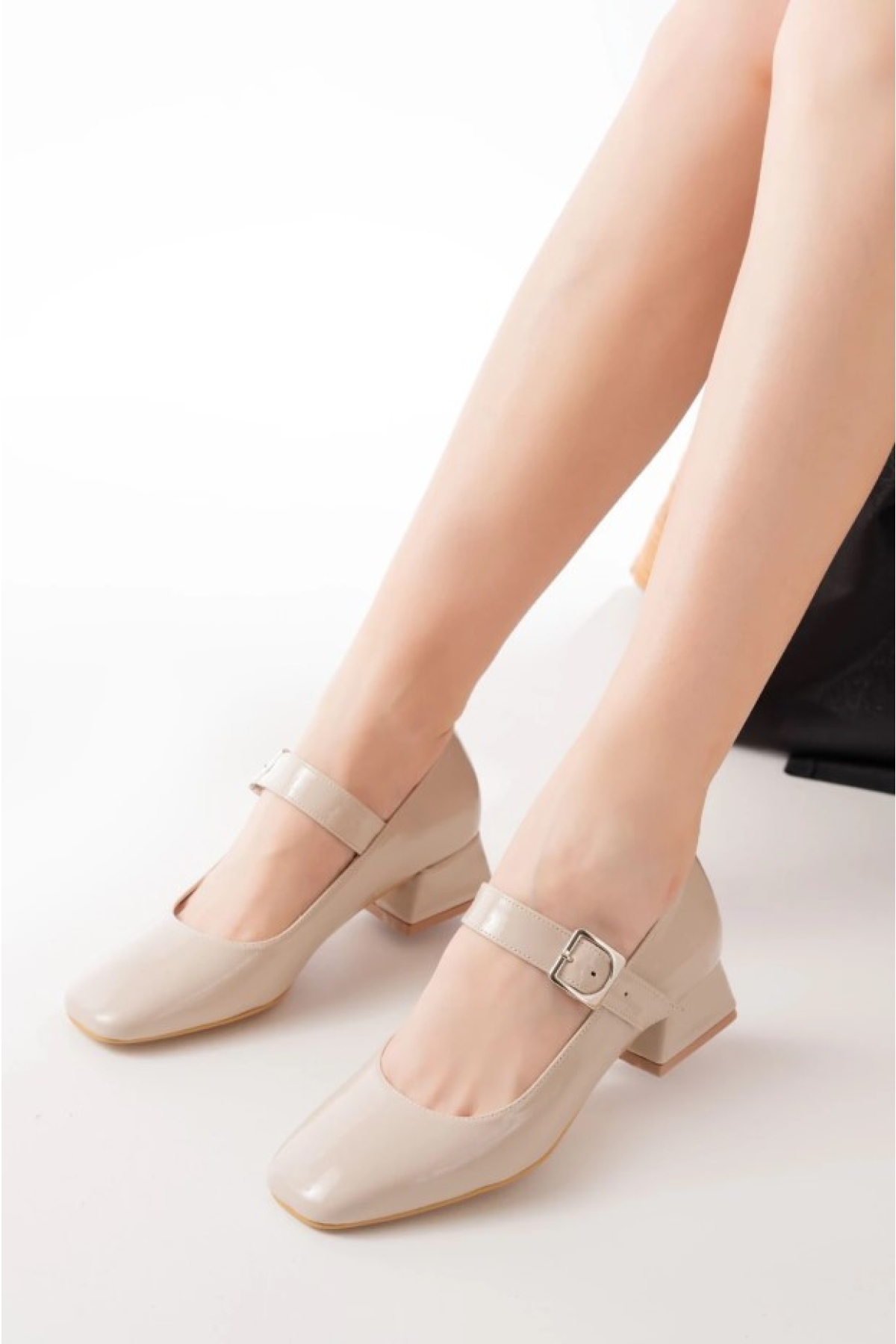 Pars Jane Küt Burunlu Kadın Kısa Topuklu Kadın Babet Ayakkabı - Görsel 3