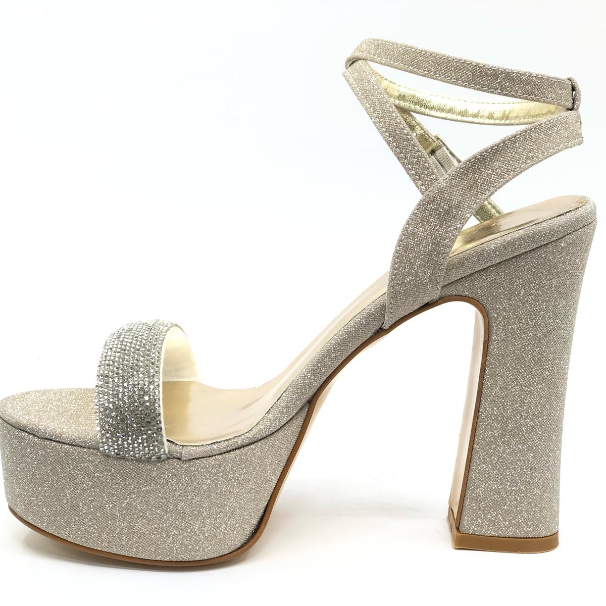 13 cm Yüksek Platform Tek Bant Topuklu Taşlı Kadın Abiye Ayakkabı - Görsel 5