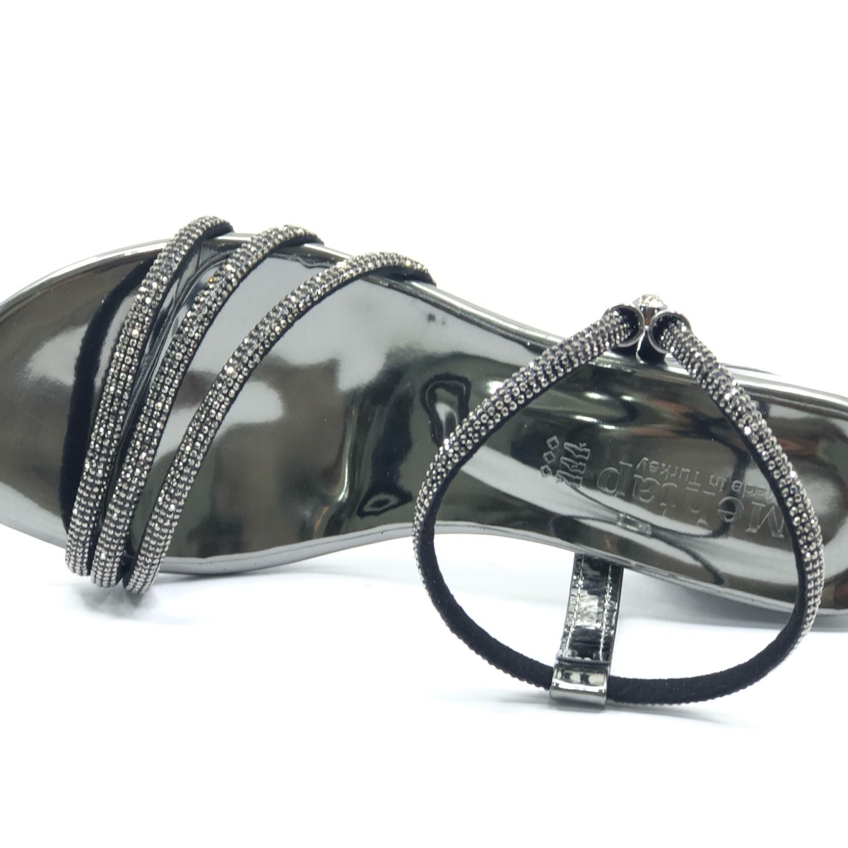 Mehtap Siyah Mehtap Çapraz Üç Şerit Taşlı 5 cm Kadın Abiye Topuklu Ayakkabı