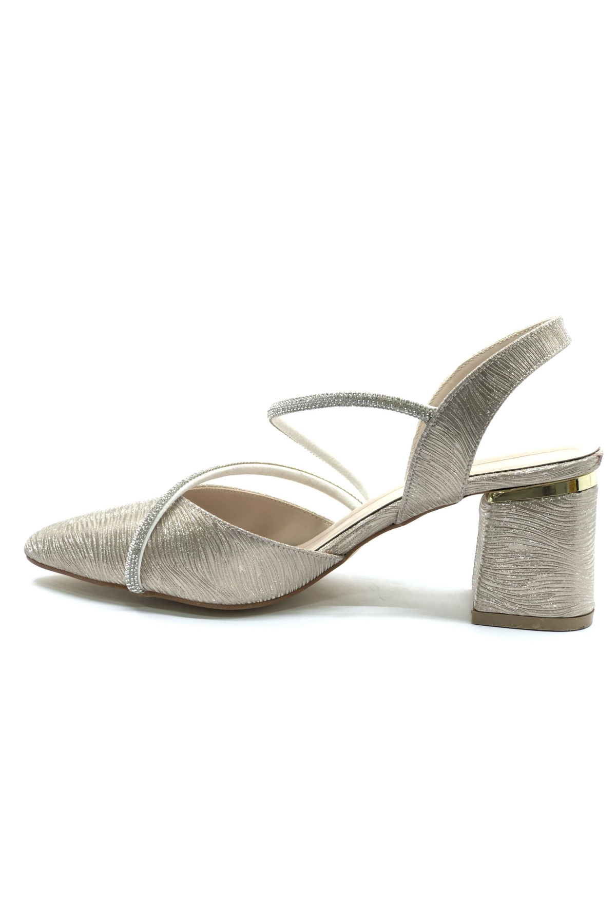 Çift Şerit Taşlı Kadın Abiye Topuklu Ayakkabı - Görsel 3