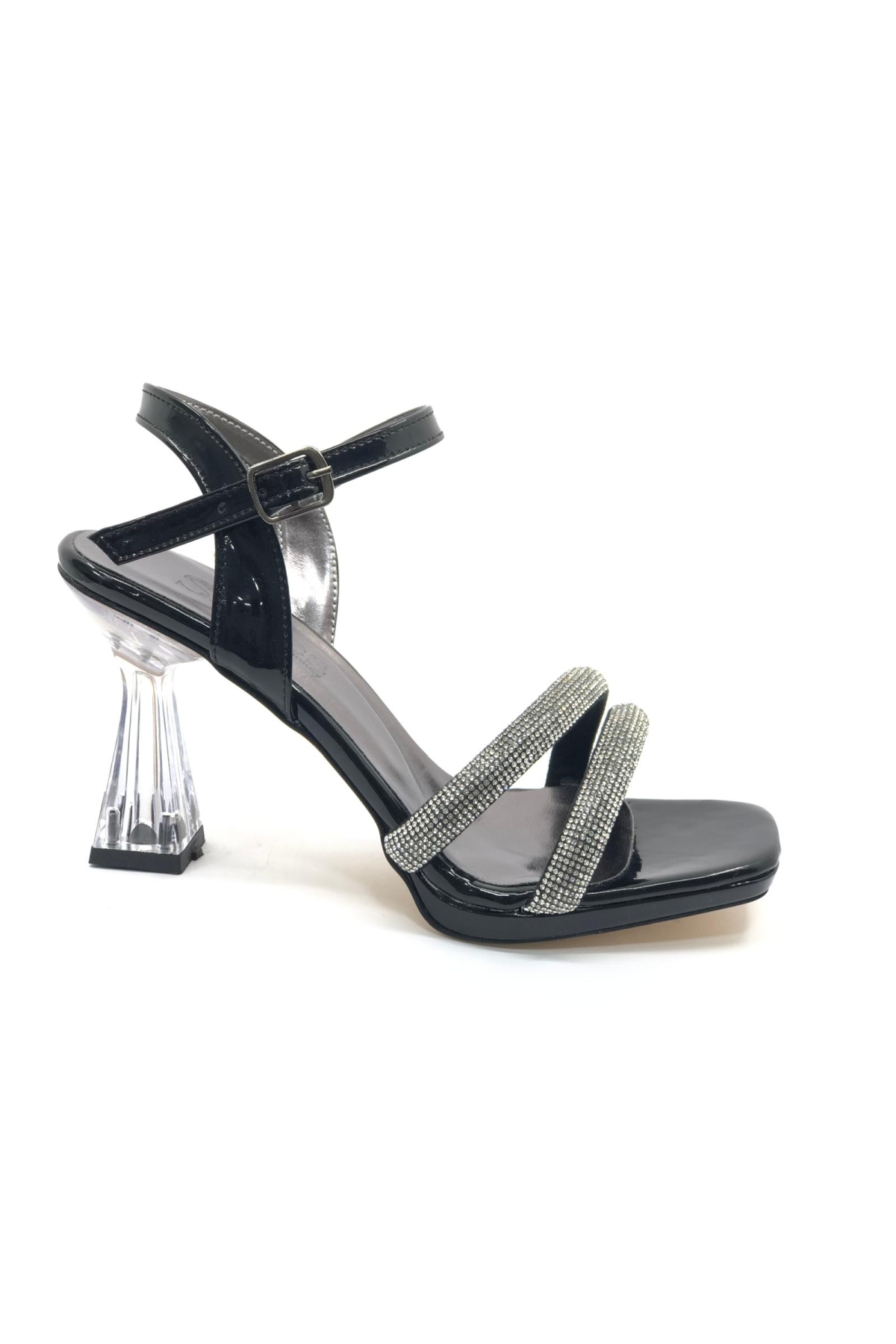 Kalın Şerit Taş Detaylı 8 cm Şeffaf Topuklu İnce Platform Kadın Abiye Ayakkabı - Görsel 5