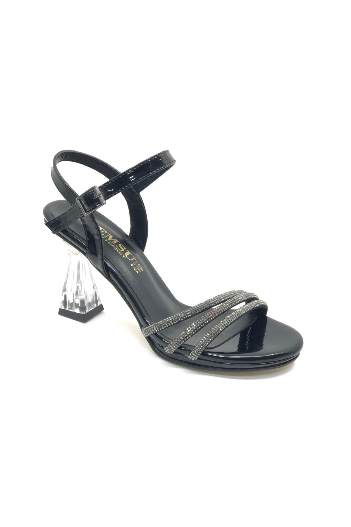 Üç Şerit Şerit Taş Detaylı 8 cm Şeffaf Topuklu İnce Platform Kadın Abiye Ayakkabı - Görsel 6