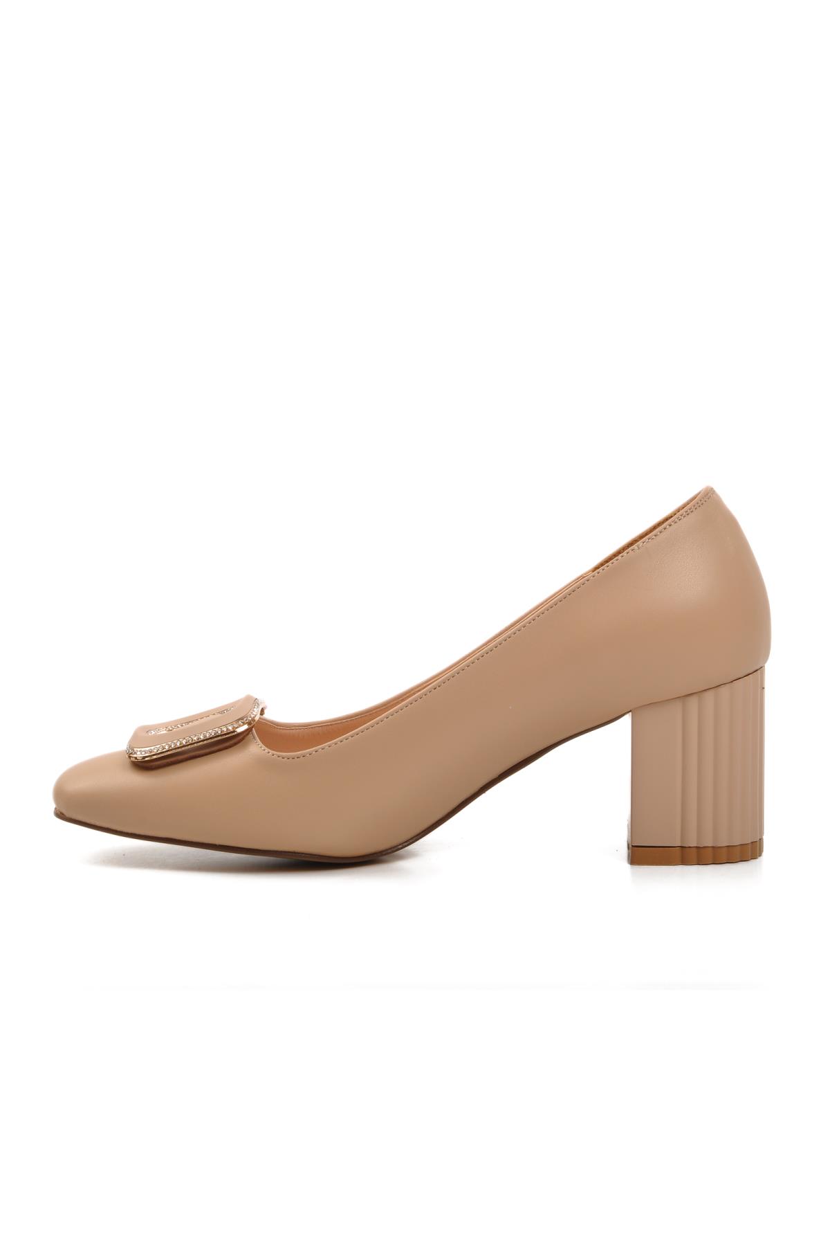 357106 Bej Cilt Kadın Topuklu Ayakkabı - Görsel 4