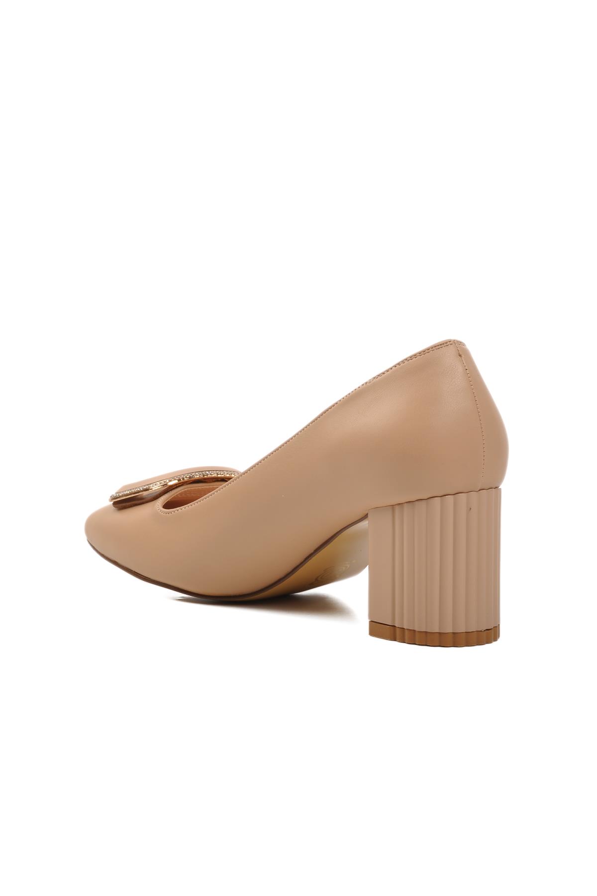 357106 Bej Cilt Kadın Topuklu Ayakkabı - Görsel 5