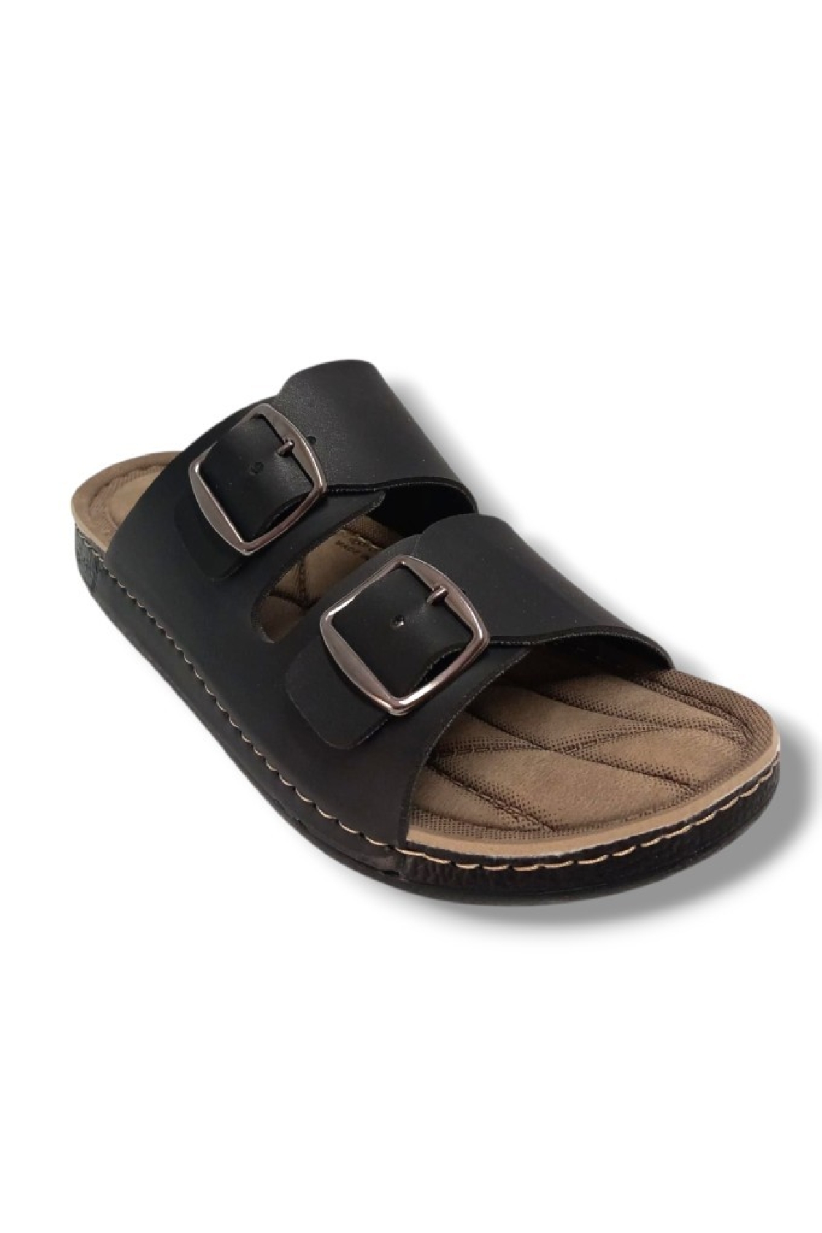 1055-4-25 Deri Anatomik Çift Bantlı Soft Erkek Terlik 45-47 - Görsel 2