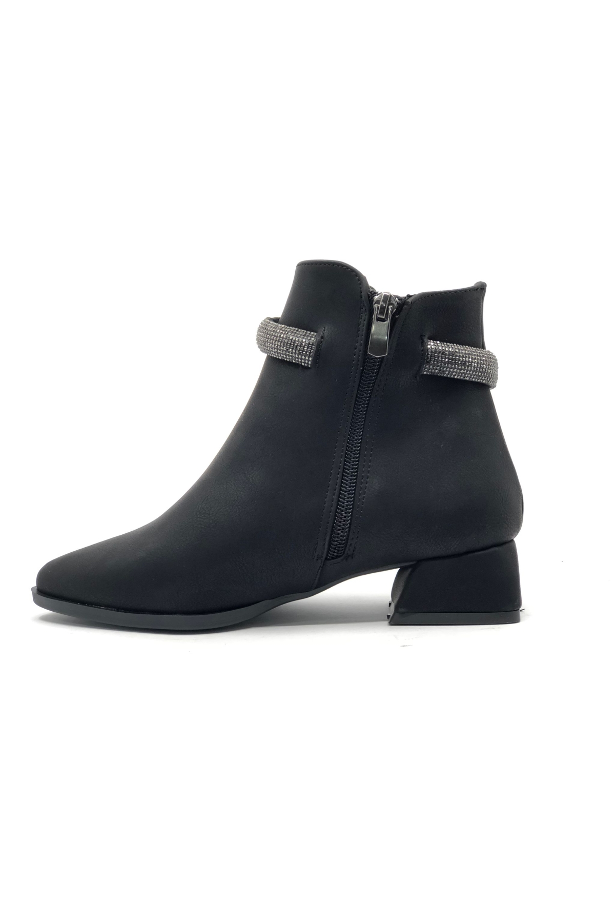 Bilek Şerit Taş Kemerli Sivri Burun Kısa Topuklu Kadın Bot - Görsel 5