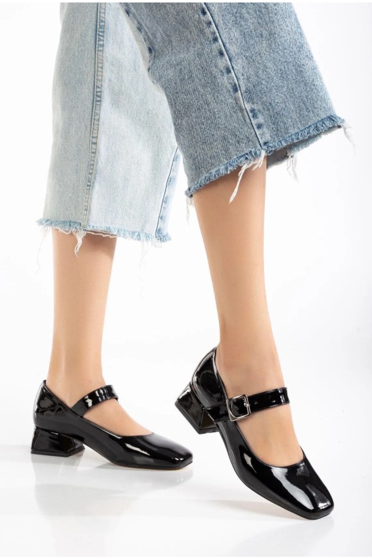 Pars Jane Küt Burunlu Kadın Kısa Topuklu Kadın Babet Ayakkabı - Görsel 2